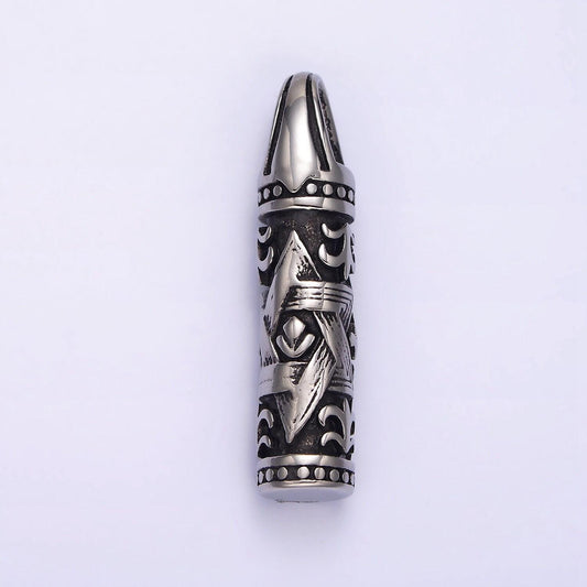 Stainless steel jewish star of david curved line engraved cylinder tube pendant | p766