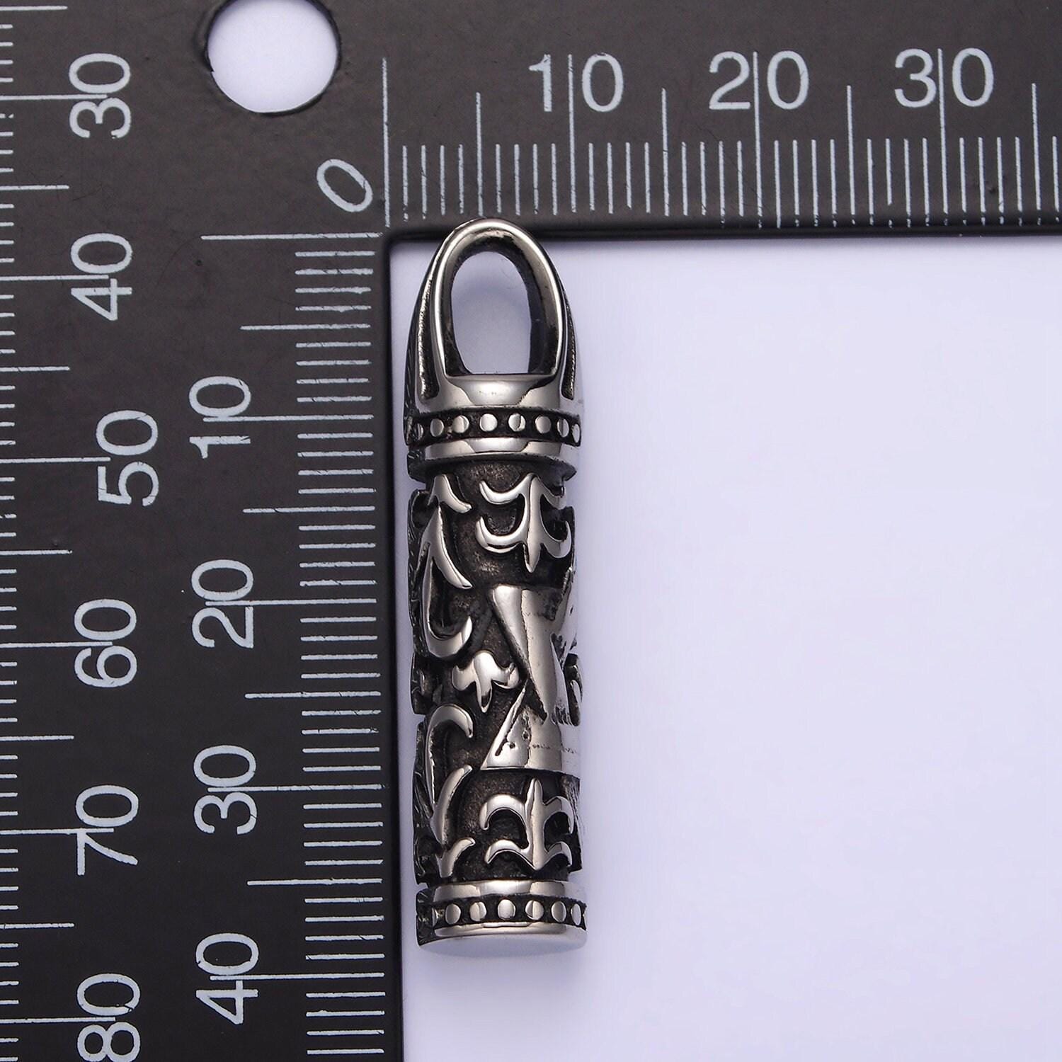 Stainless steel jewish star of david curved line engraved cylinder tube pendant | p766