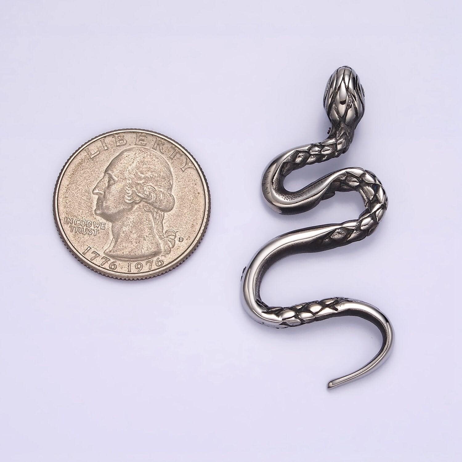 Stainless steel 50.5mm slithering serpent snake scale-textured pendant | p760