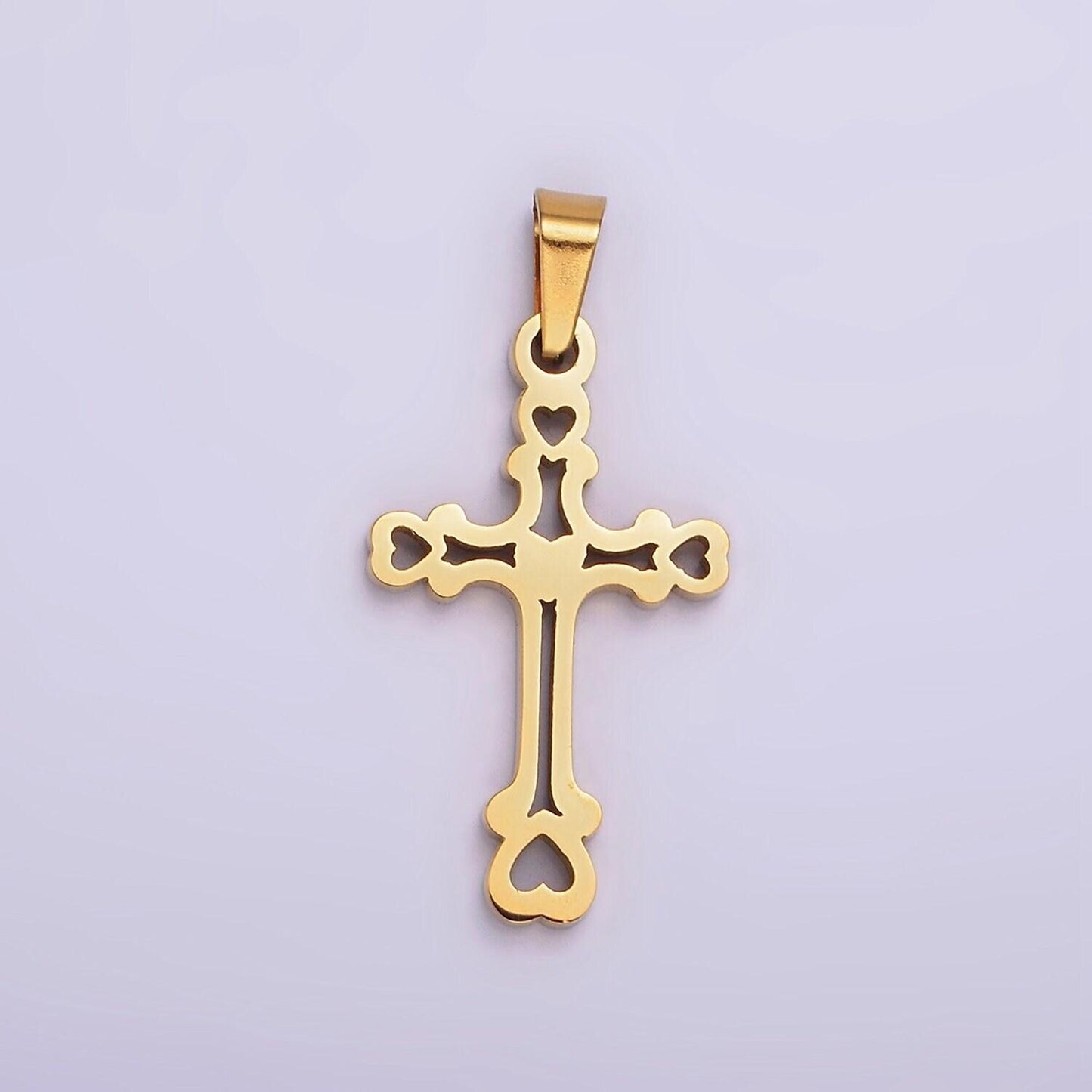 Stainless steel 30mm open heart passion cross pendant in gold & silver | p753