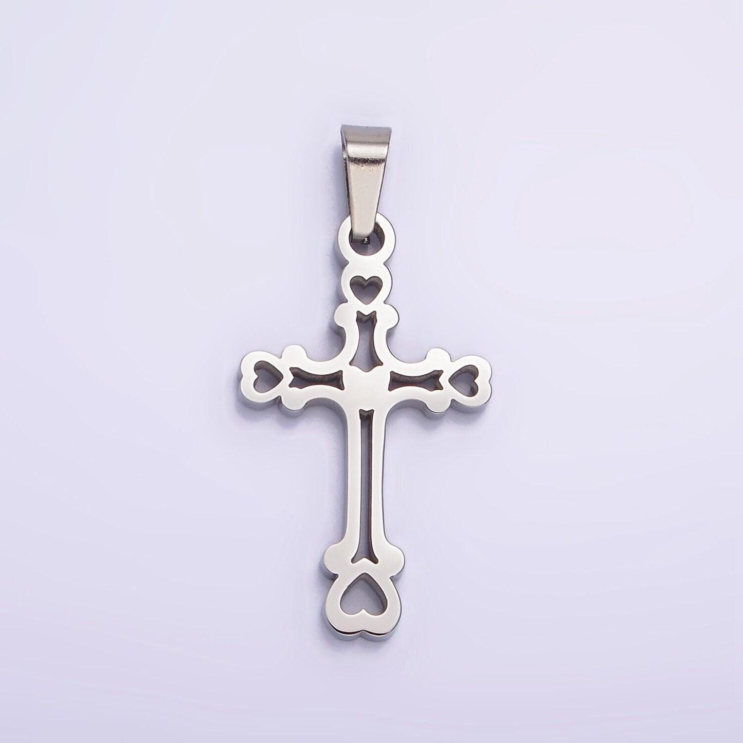 Stainless steel 30mm open heart passion cross pendant in gold & silver | p753