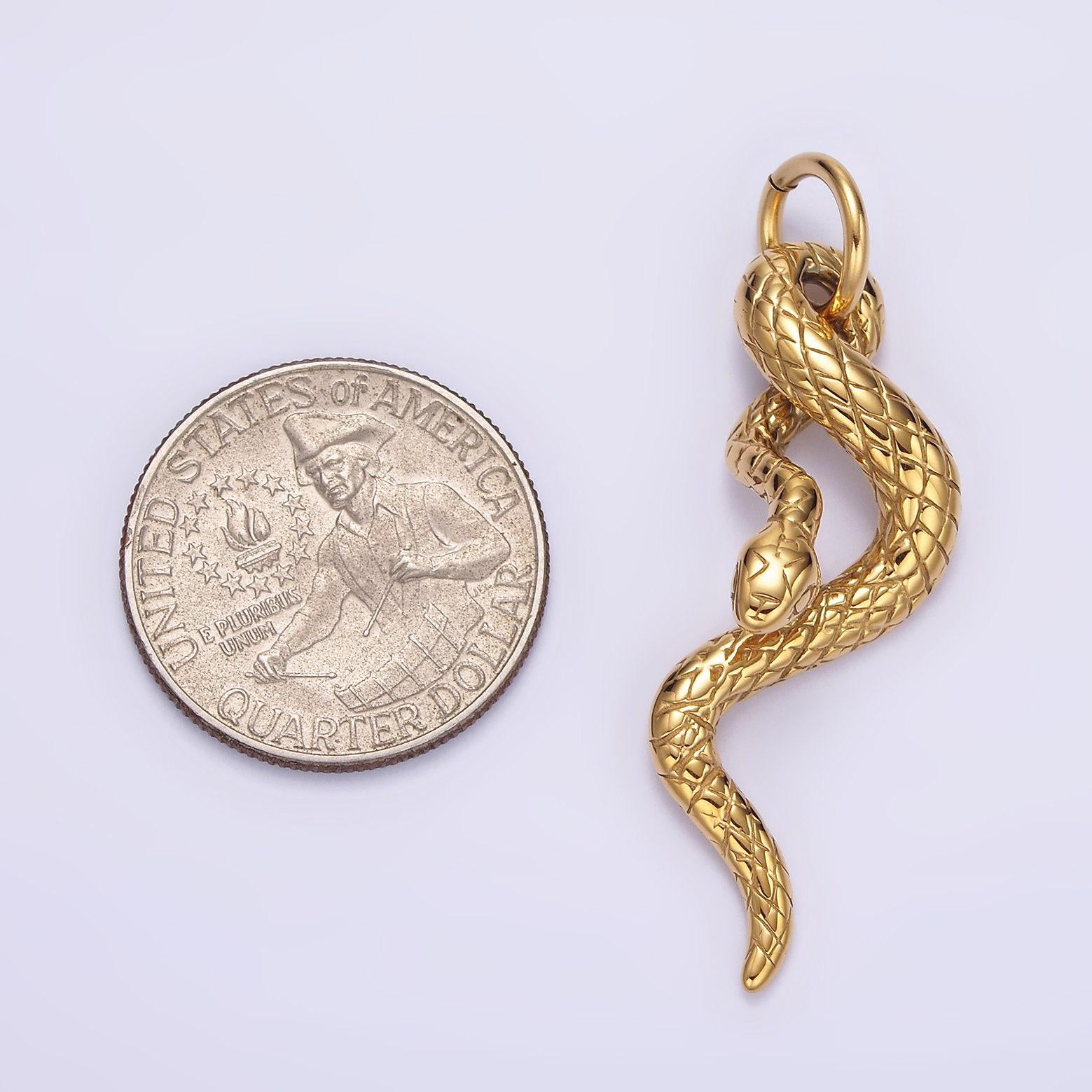 Stainless steel 50mm textured slithering snake serpent pendant | p750
