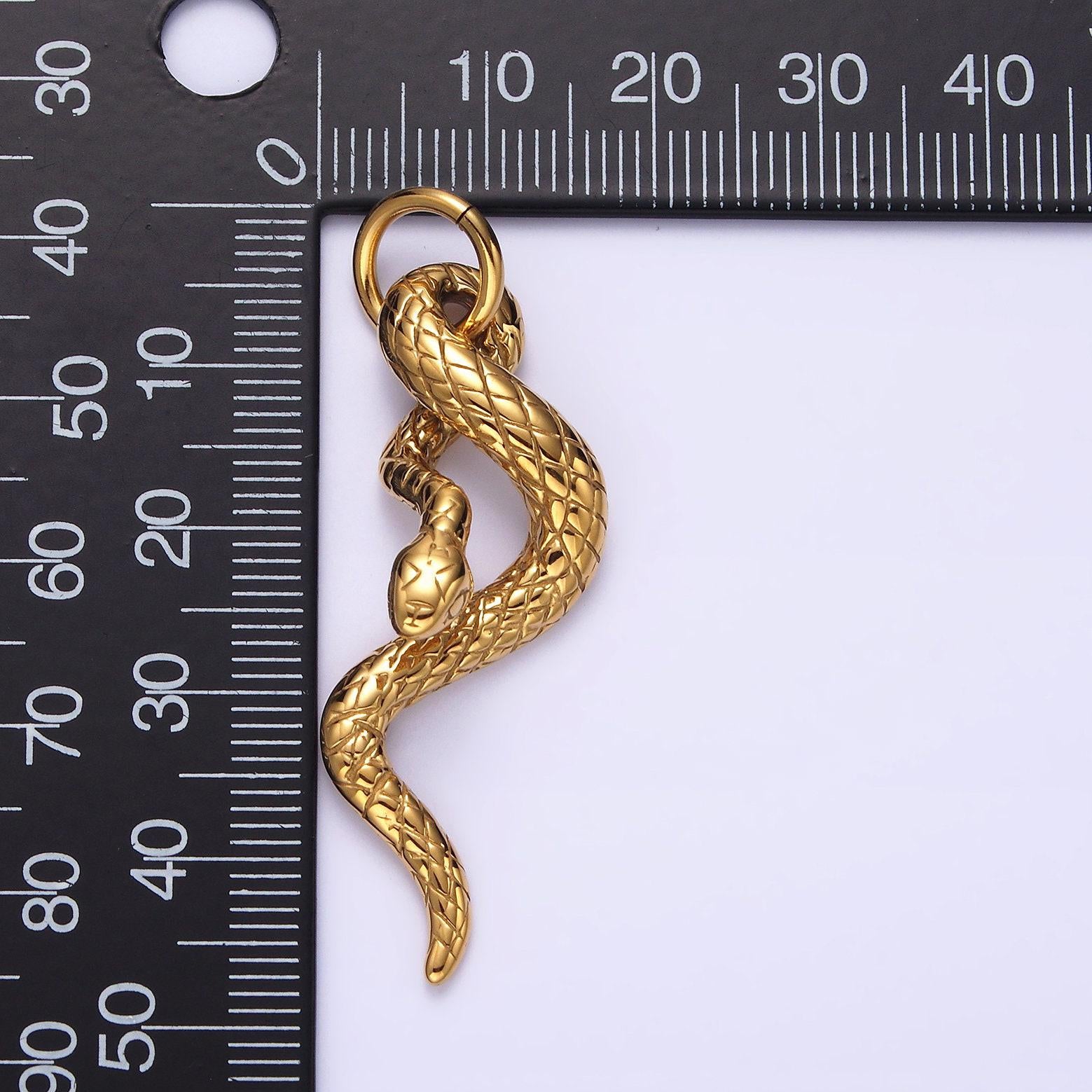 Stainless steel 50mm textured slithering snake serpent pendant | p750