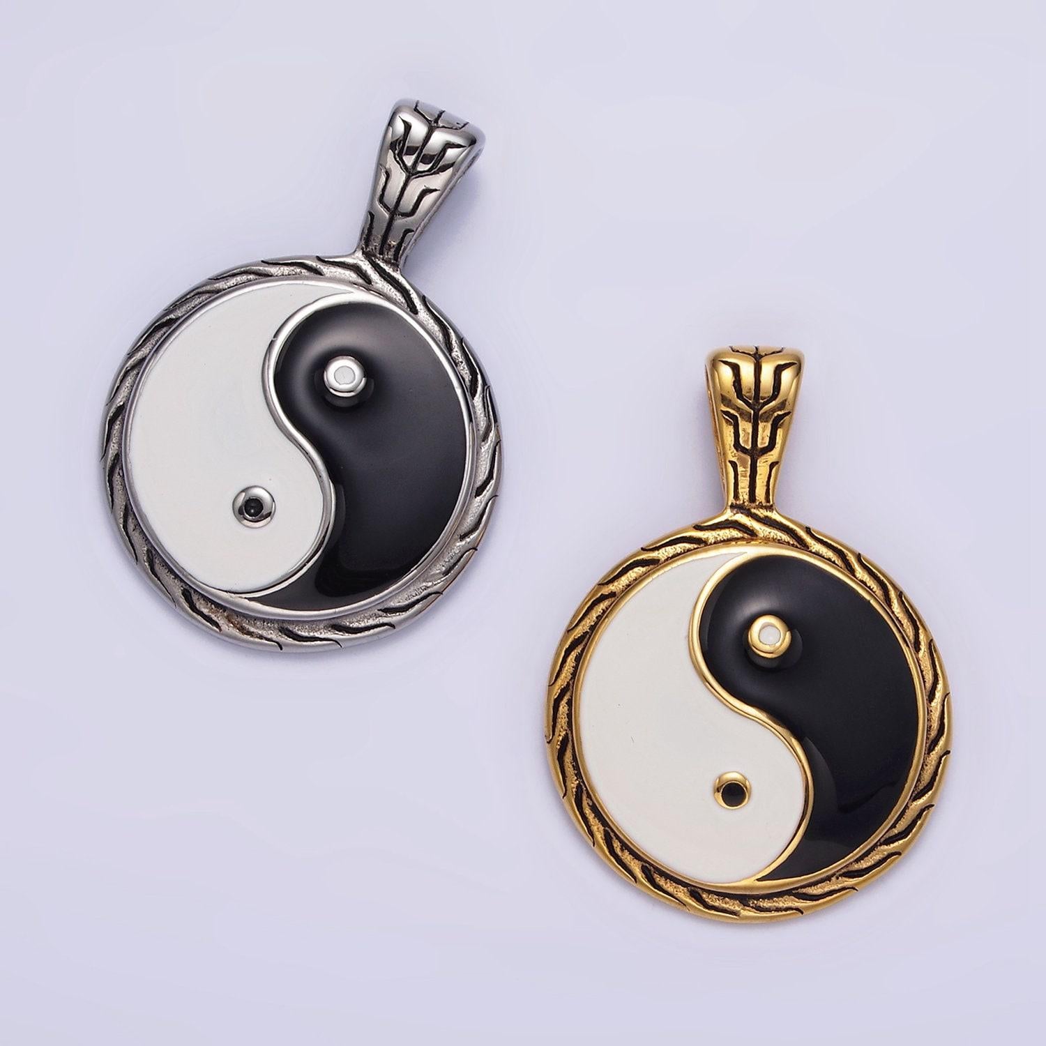 Medallion charm stainless steel taiichi yin yang pendant in silver & gold tarnish free pendant for unisex jewelry couple charm | p723
