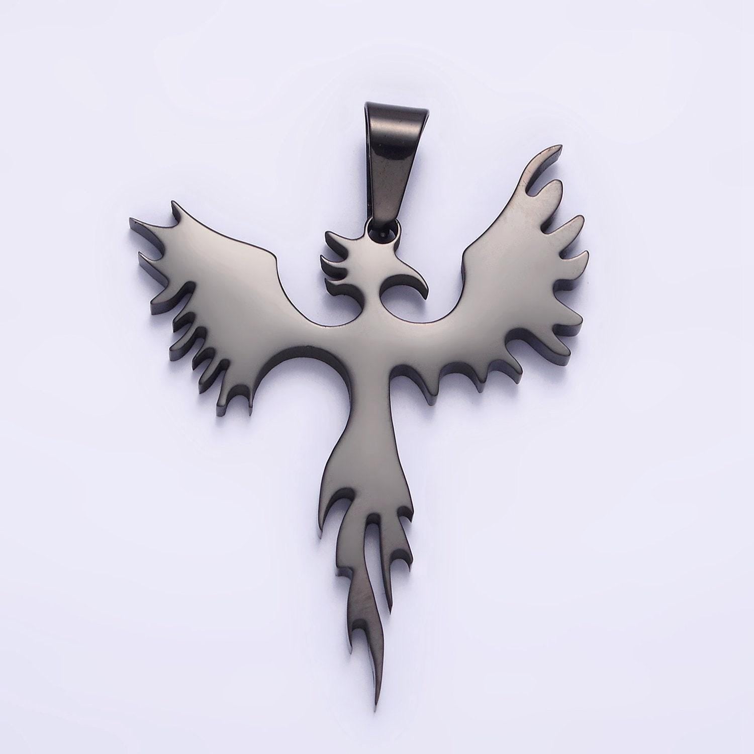 Stainless steel phoenix bird charm statement necklace fire pedant in gold, black, silver | p713 - p715