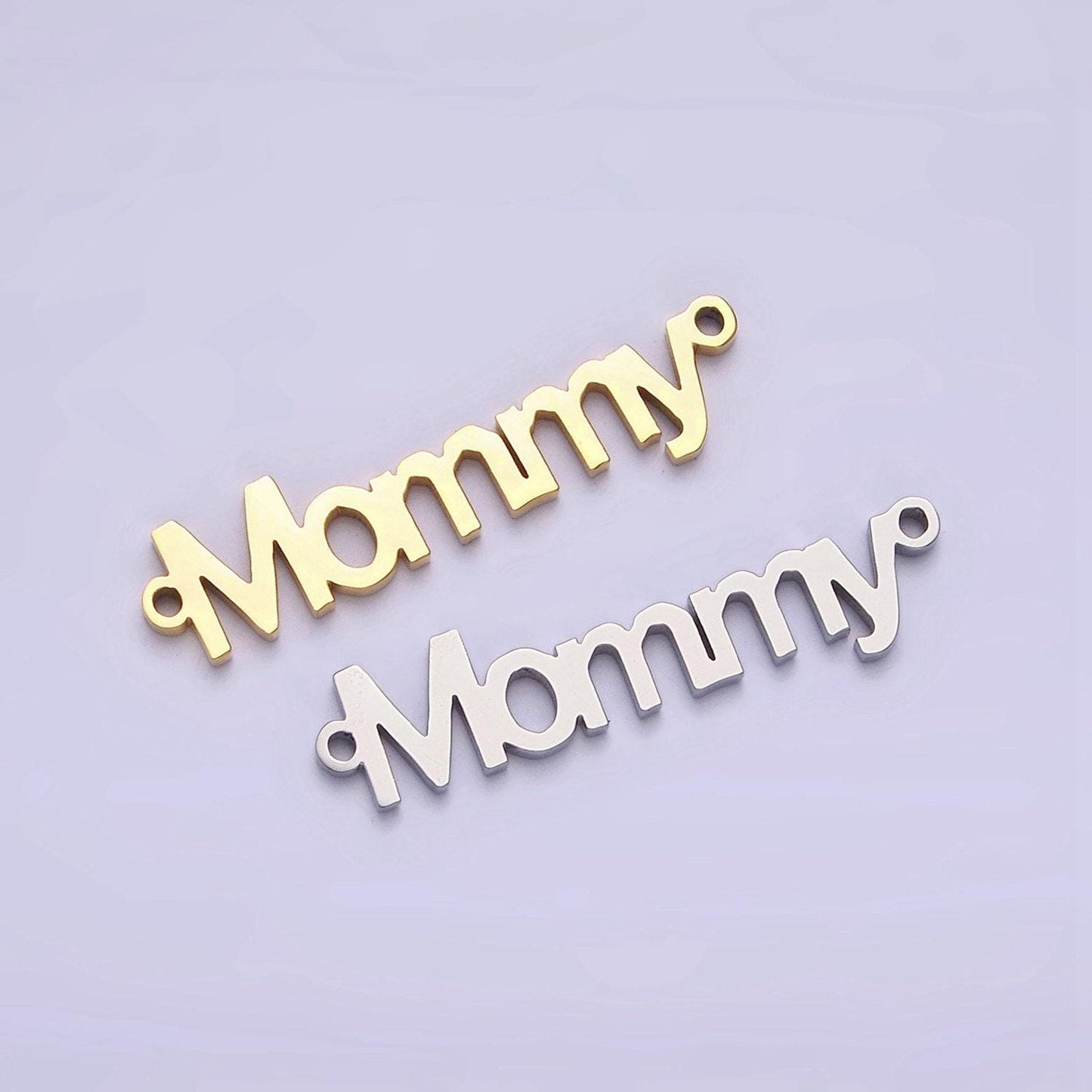 Gold stainless steel mommy script charm connector in gold & silver mother day gift idea bracelet link connector supply | p708 p709