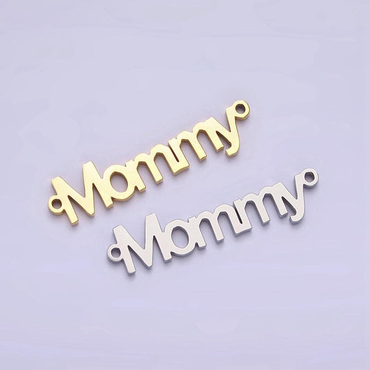 Gold stainless steel mommy script charm connector in gold & silver mother day gift idea bracelet link connector supply | p708 p709