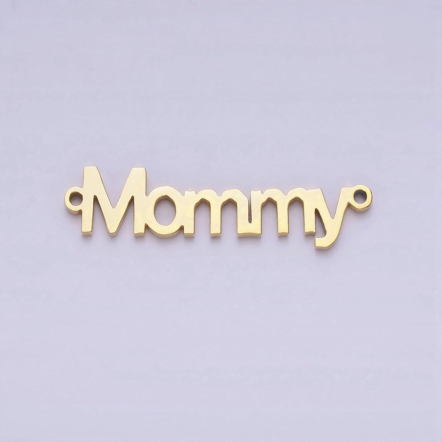 Gold stainless steel mommy script charm connector in gold & silver mother day gift idea bracelet link connector supply | p708 p709