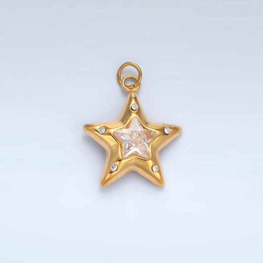 Mini gold star charm stainless steel celestial pendant jewelry with clear crystal stone p-701