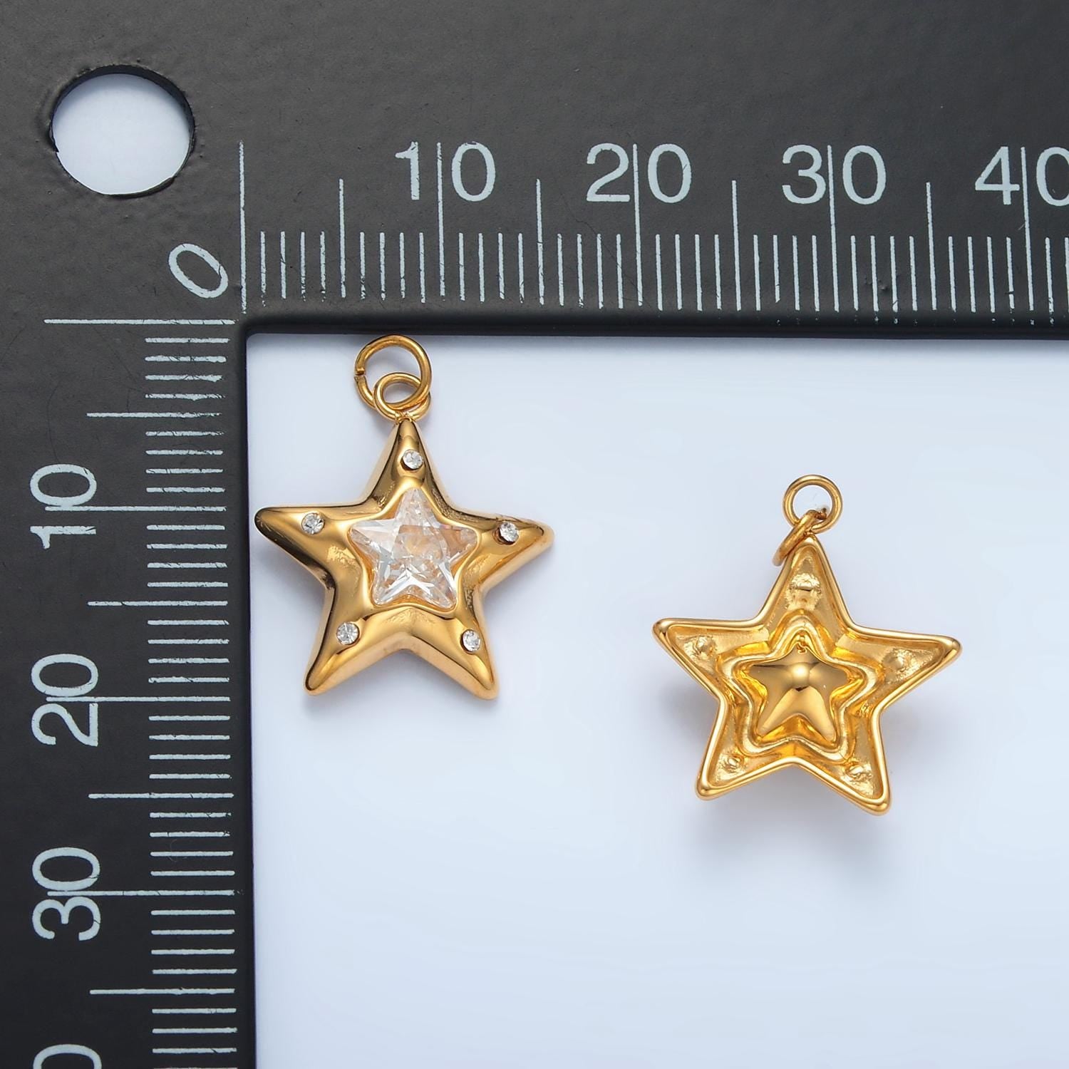 Mini gold star charm stainless steel celestial pendant jewelry with clear crystal stone p-701