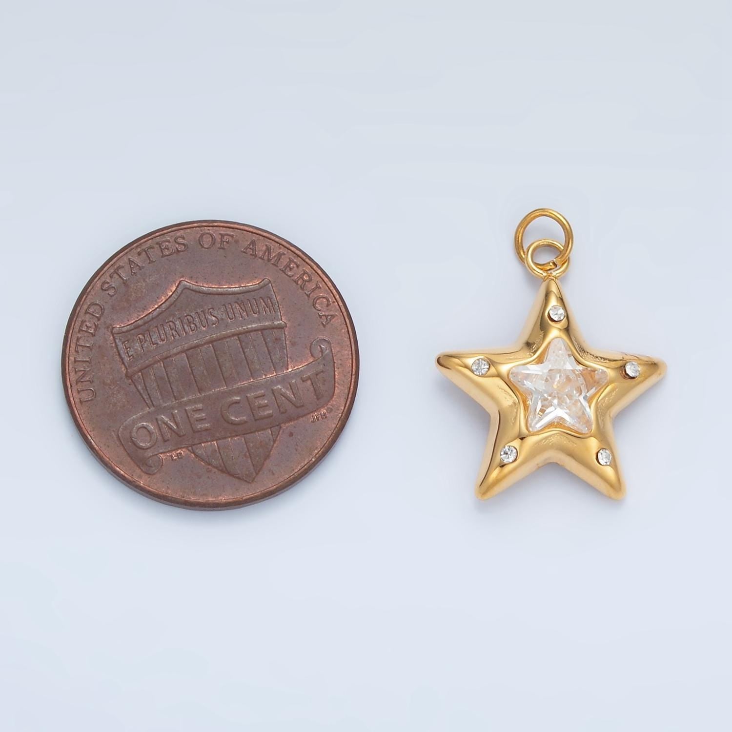 Mini gold star charm stainless steel celestial pendant jewelry with clear crystal stone p-701