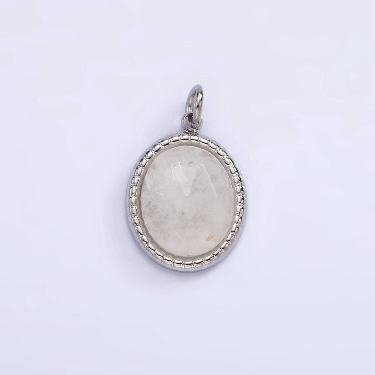 Stainless steel clear quartz, amazonite, zoisite, aventurine, lapis lazuli bezel oval charm in silver & gold | p690-p692