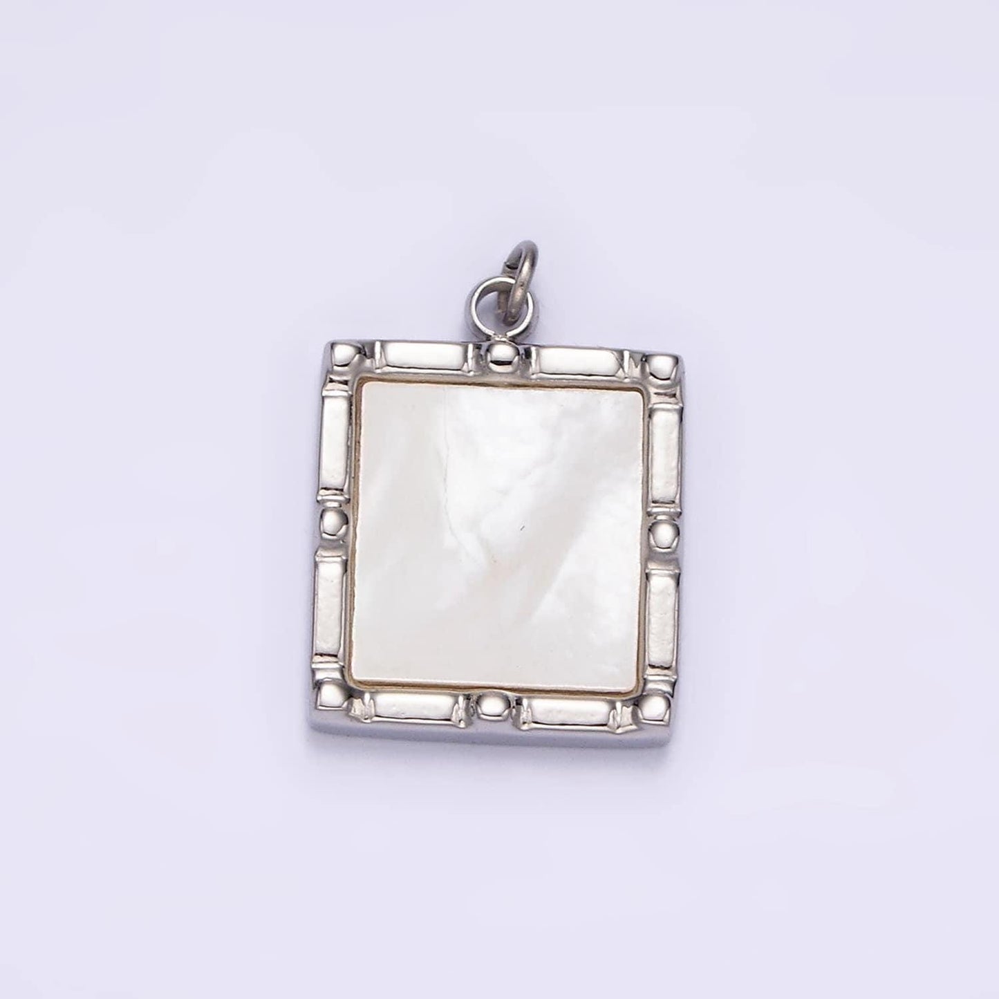 Stainless steel 15mm shell pearl square bar dot bezel charm in silver & gold | p682 p683