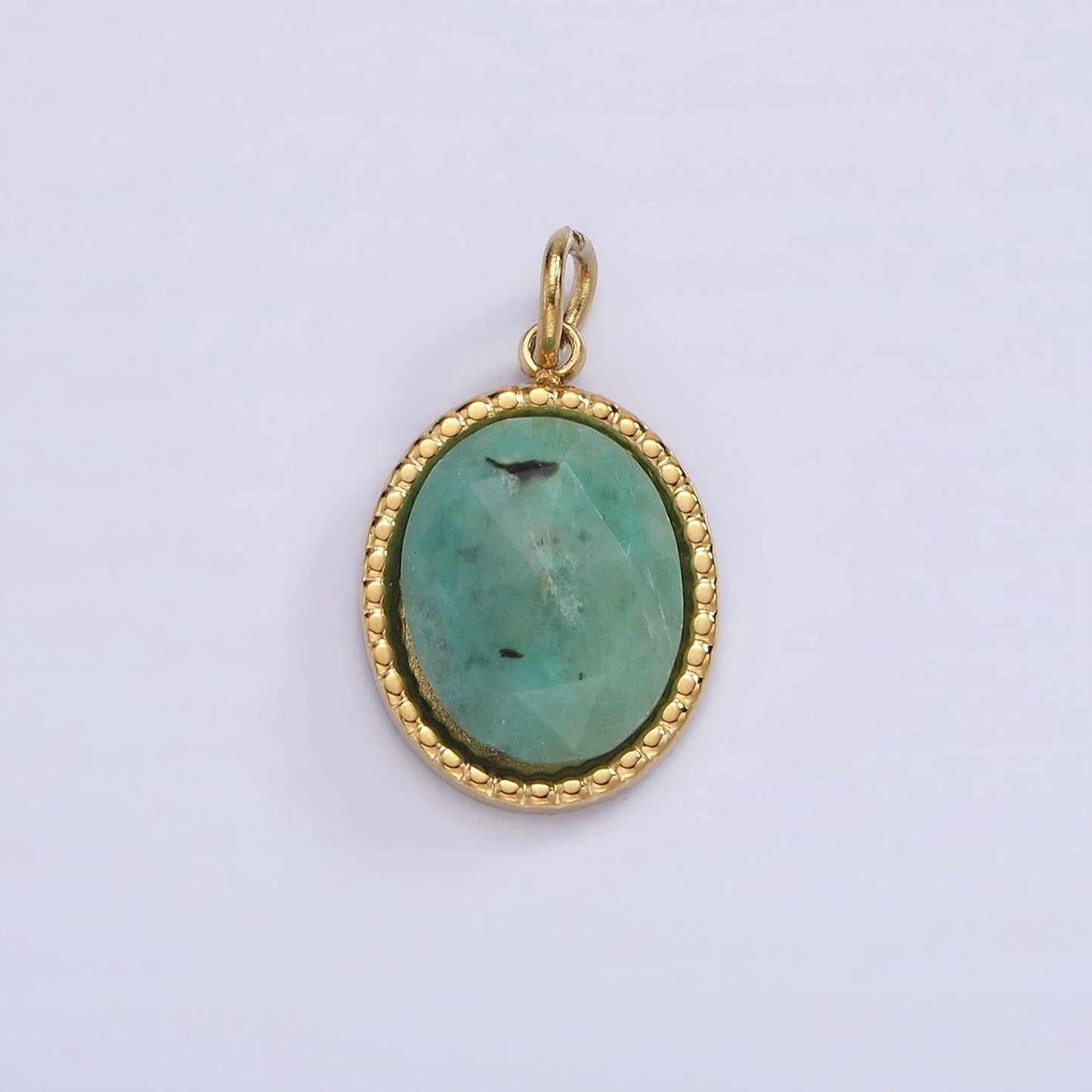 Stainless steel clear quartz, amazonite, zoisite, aventurine, lapis lazuli bezel oval charm in silver & gold | p688 - p697