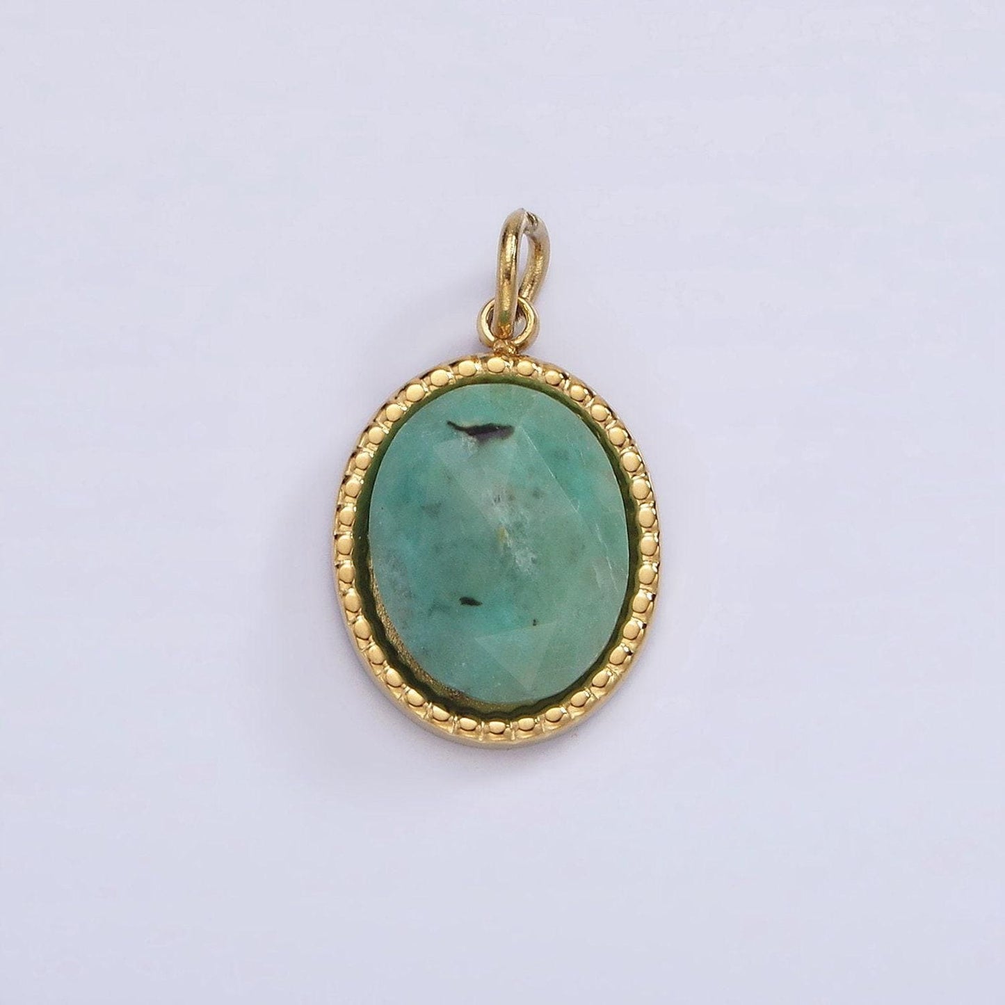 Stainless steel clear quartz, amazonite, zoisite, aventurine, lapis lazuli bezel oval charm in silver & gold | p690-p692