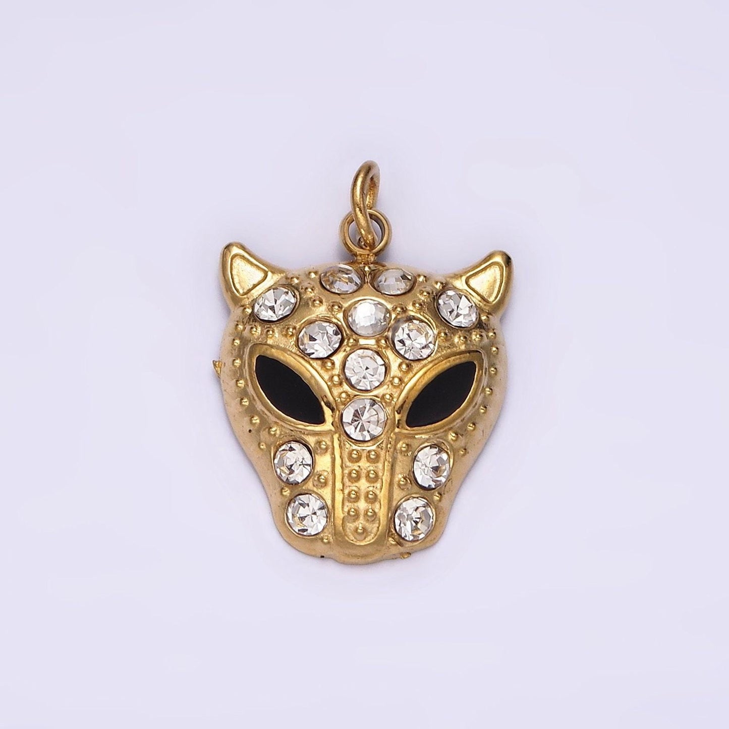 Stainless steel green, black eyed panther animal cz dotted charm in gold & silver | p678 - p681