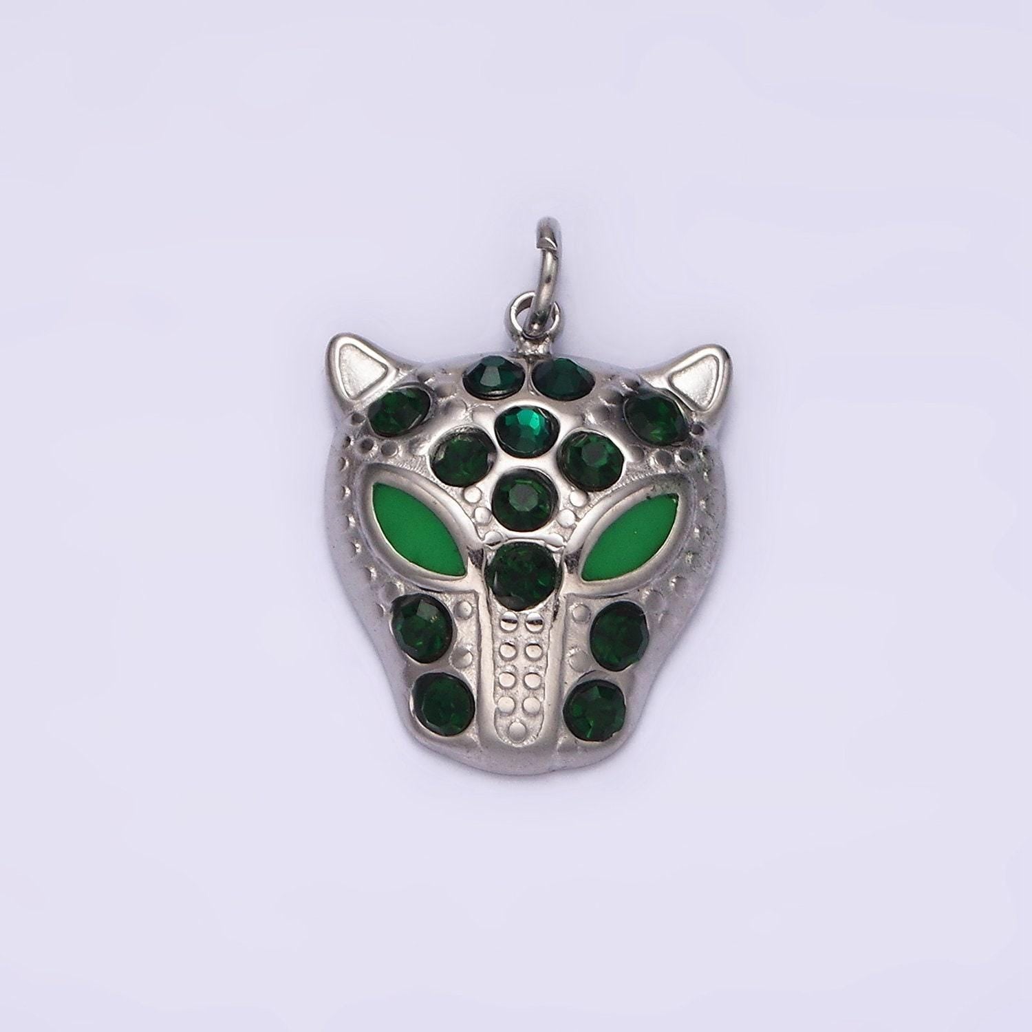 Stainless steel green, black eyed panther animal cz dotted charm in gold & silver | p678 - p681