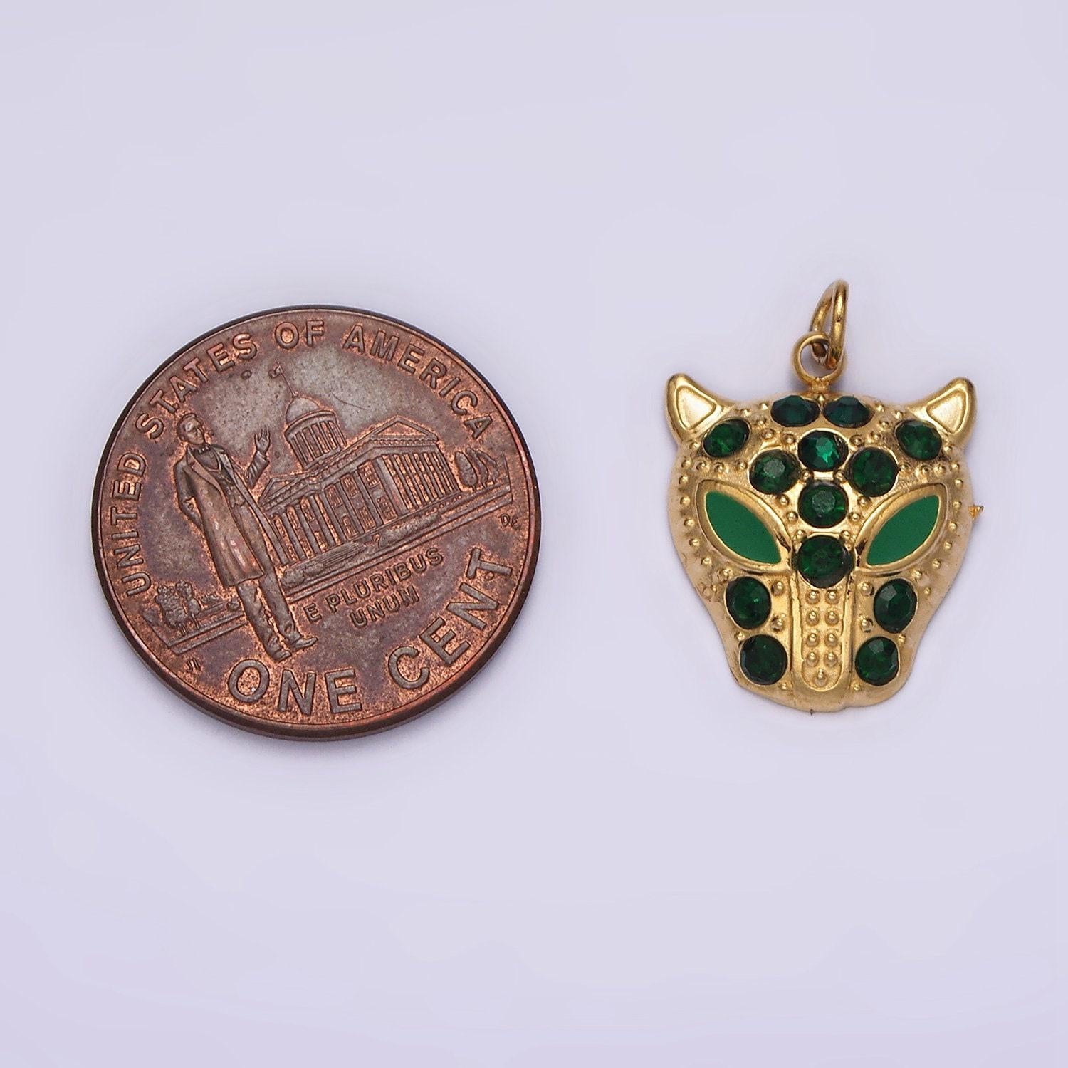 Stainless steel green, black eyed panther animal cz dotted charm in gold & silver | p678 - p681
