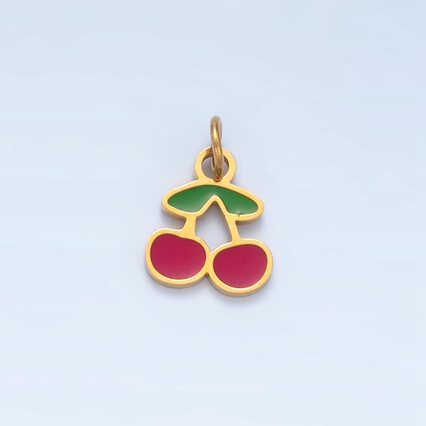 Stainless steel red cherry charm fruit foodie charm | p-671