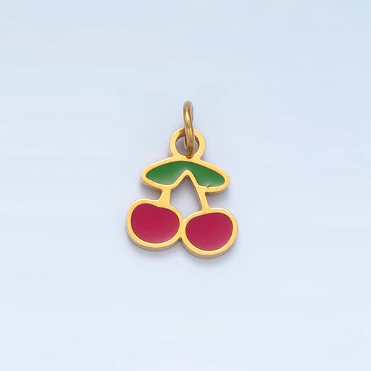 Stainless steel red cherry charm fruit foodie charm | p-671