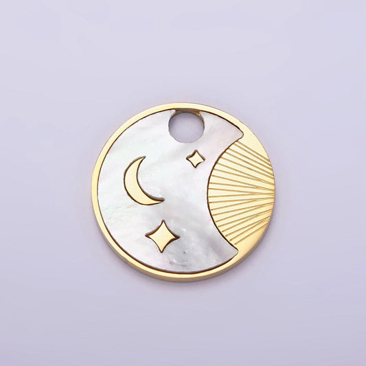 Stainless steel gold shell pearl crescent moon pendant charm for necklace bracelet celestial jewelry | p-652