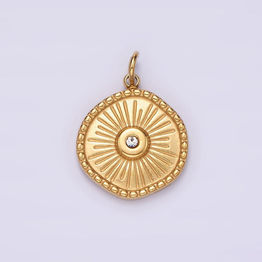 Stainless steel gold radial sun pendant charm for necklace bracelet celestial jewelry | p-651
