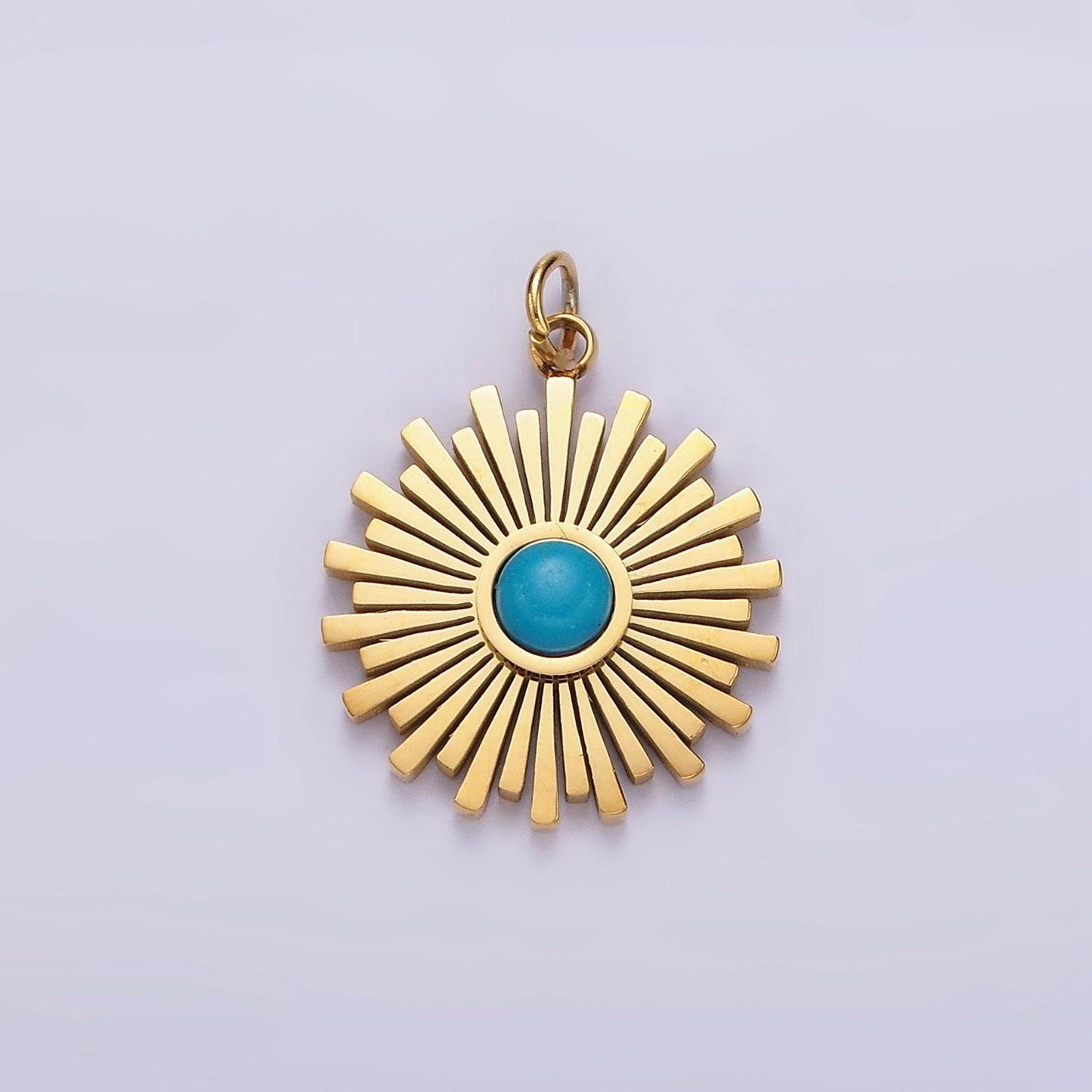 Stainless steel turquoise round sunburst bar celestial sun round charm | p650