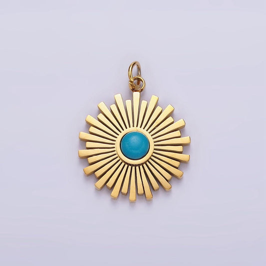 Stainless steel turquoise round sunburst bar celestial sun round charm | p650