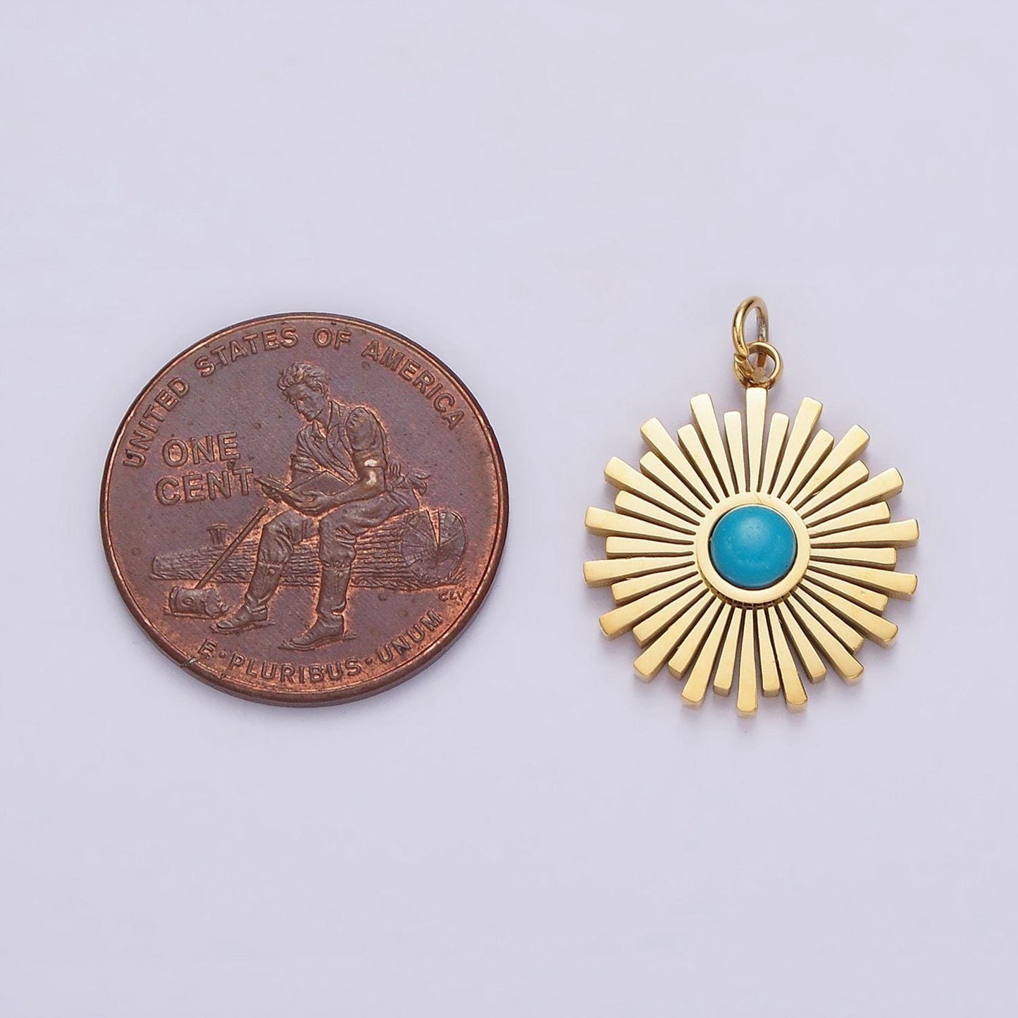 Stainless steel turquoise round sunburst bar celestial sun round charm | p650