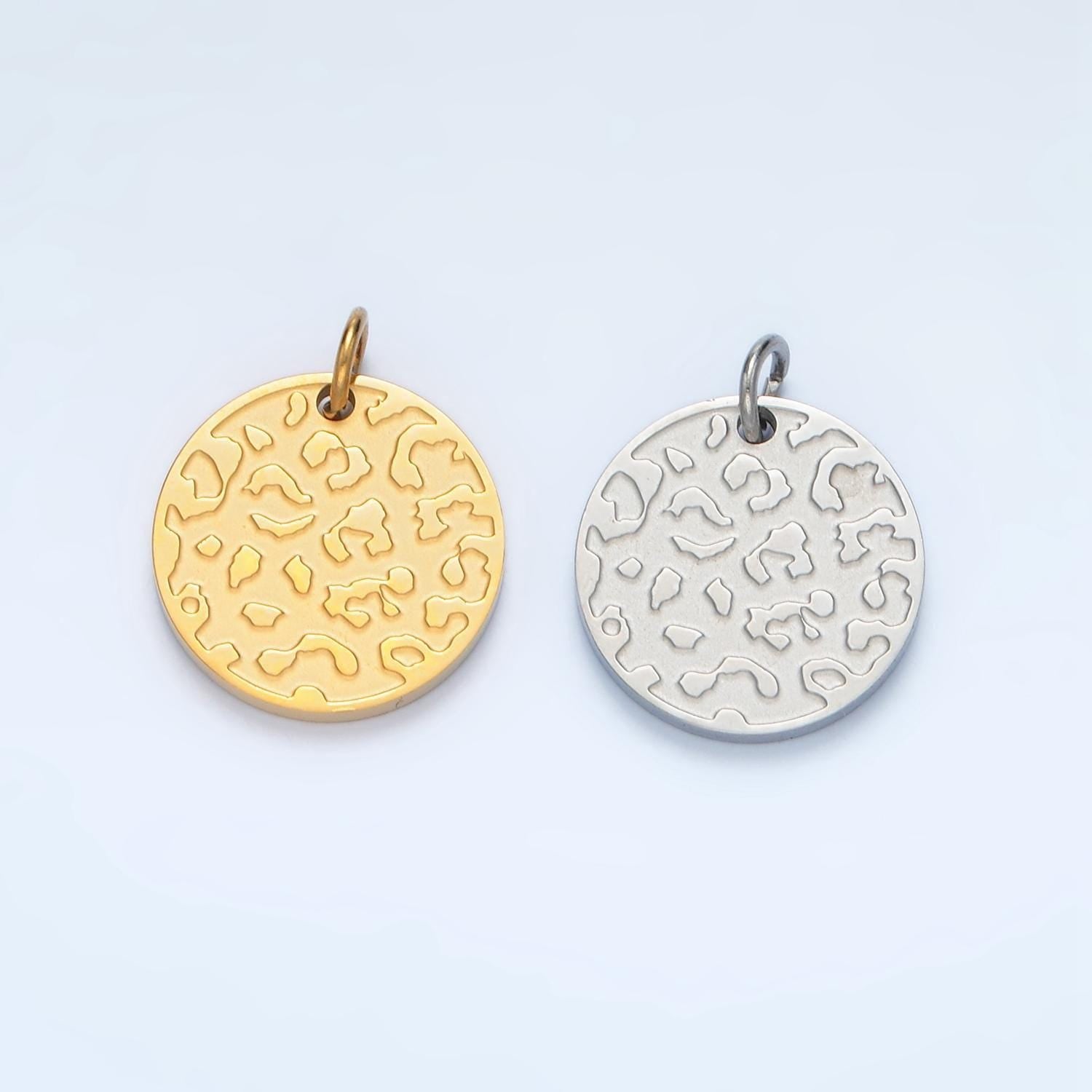 Dainty leopard patterned charm for bracelet necklace in stainless steel animal print round gold silver for jewelry making supply p638