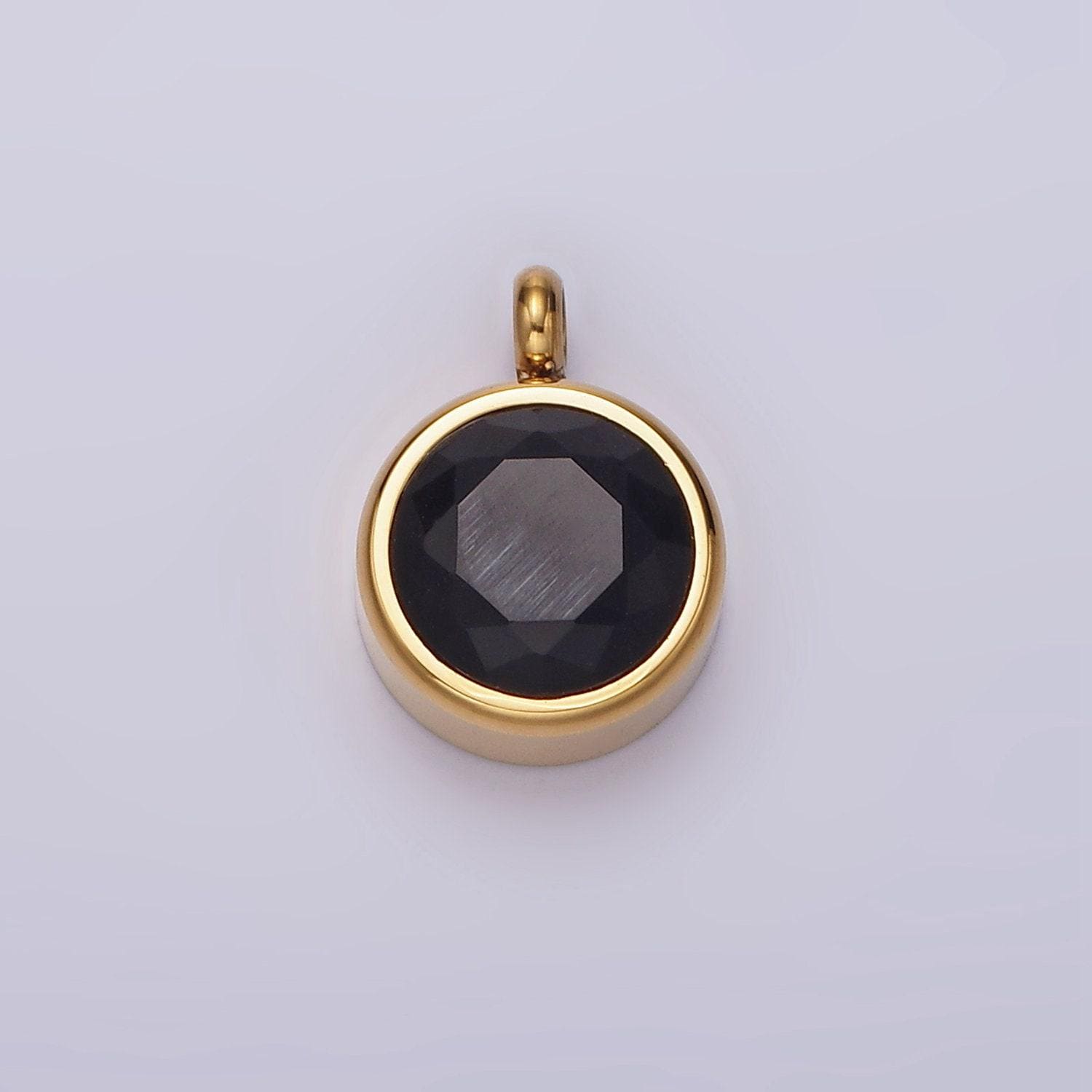 Stainless steel clear, pink, black, green cz round bezel minimalist charm | p641 - p644