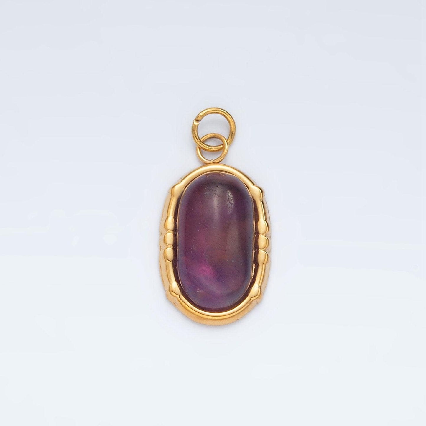 Stainless steel amethyst natural gemstone oblong bezel charm | p631