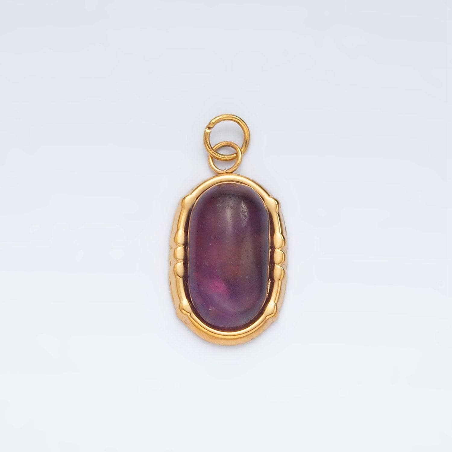 Stainless steel amethyst natural gemstone oblong bezel charm | p631
