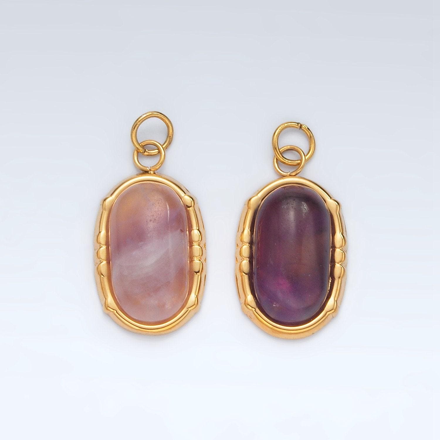 Stainless steel amethyst natural gemstone oblong bezel charm | p631