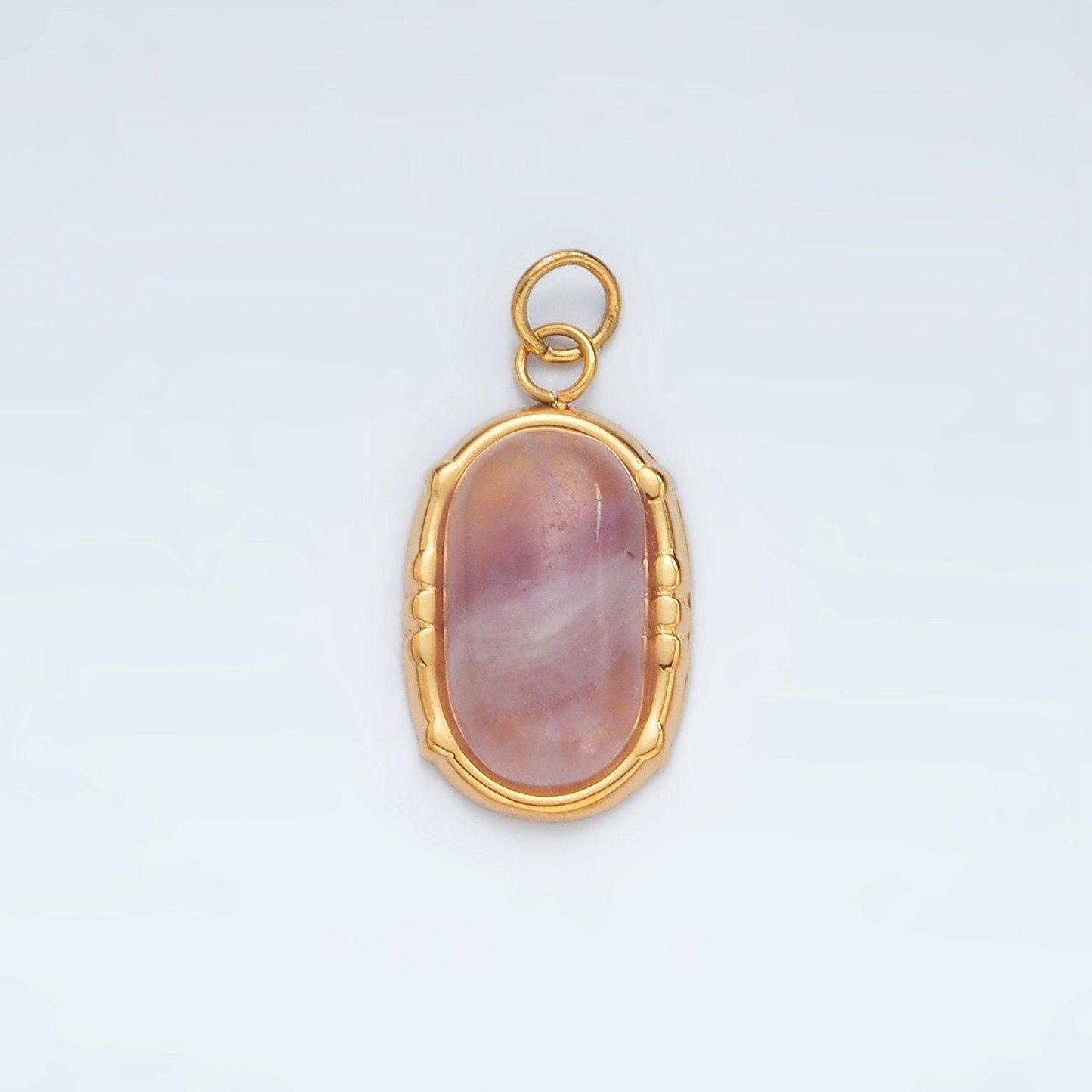 Stainless steel amethyst natural gemstone oblong bezel charm | p631