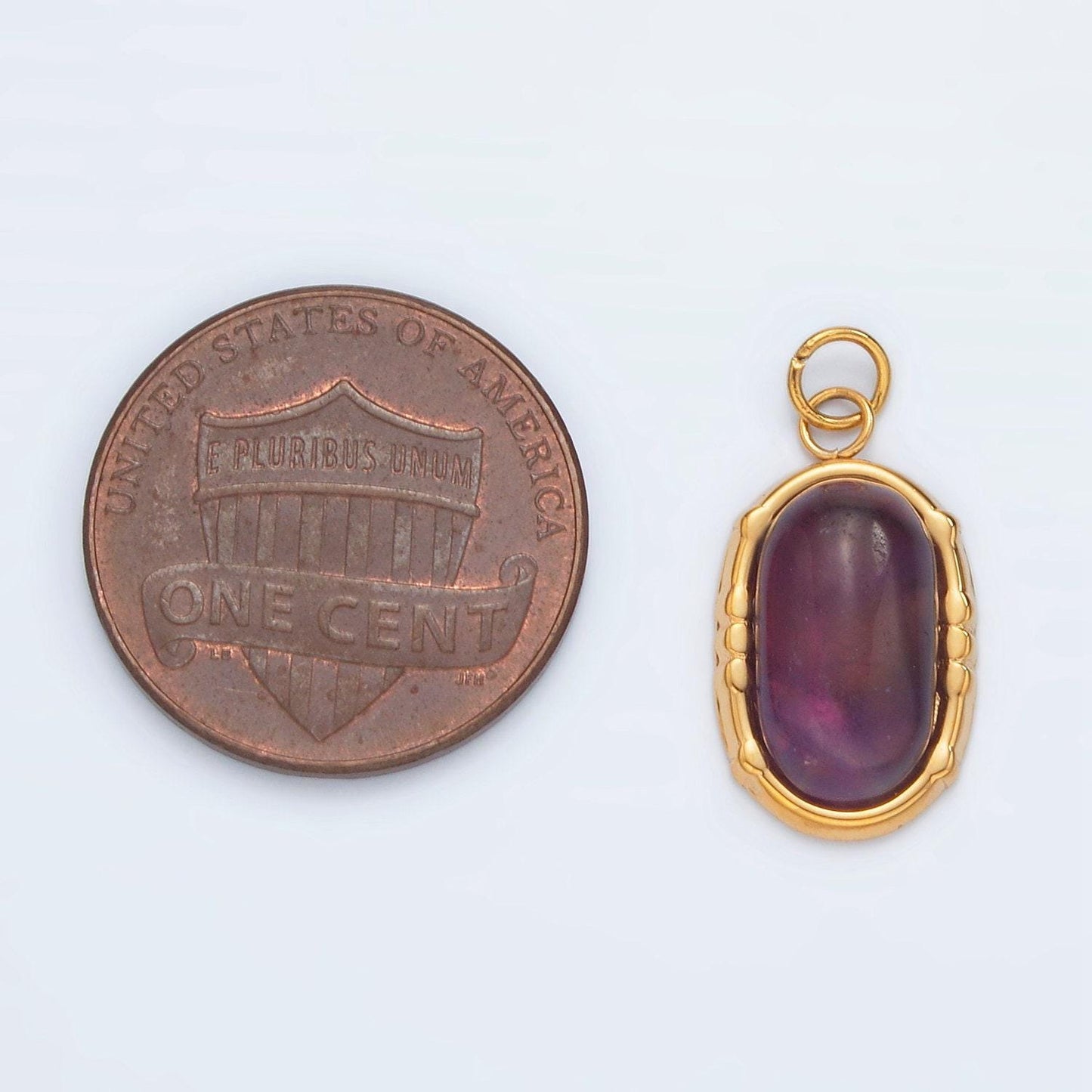 Stainless steel amethyst natural gemstone oblong bezel charm | p631