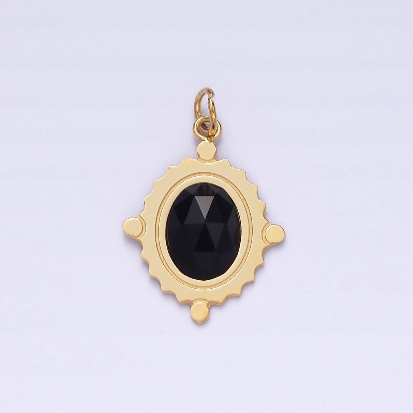 Stainless steel onyx, tiger eye, moonstone multifaceted dotted oval charm | p619 p620