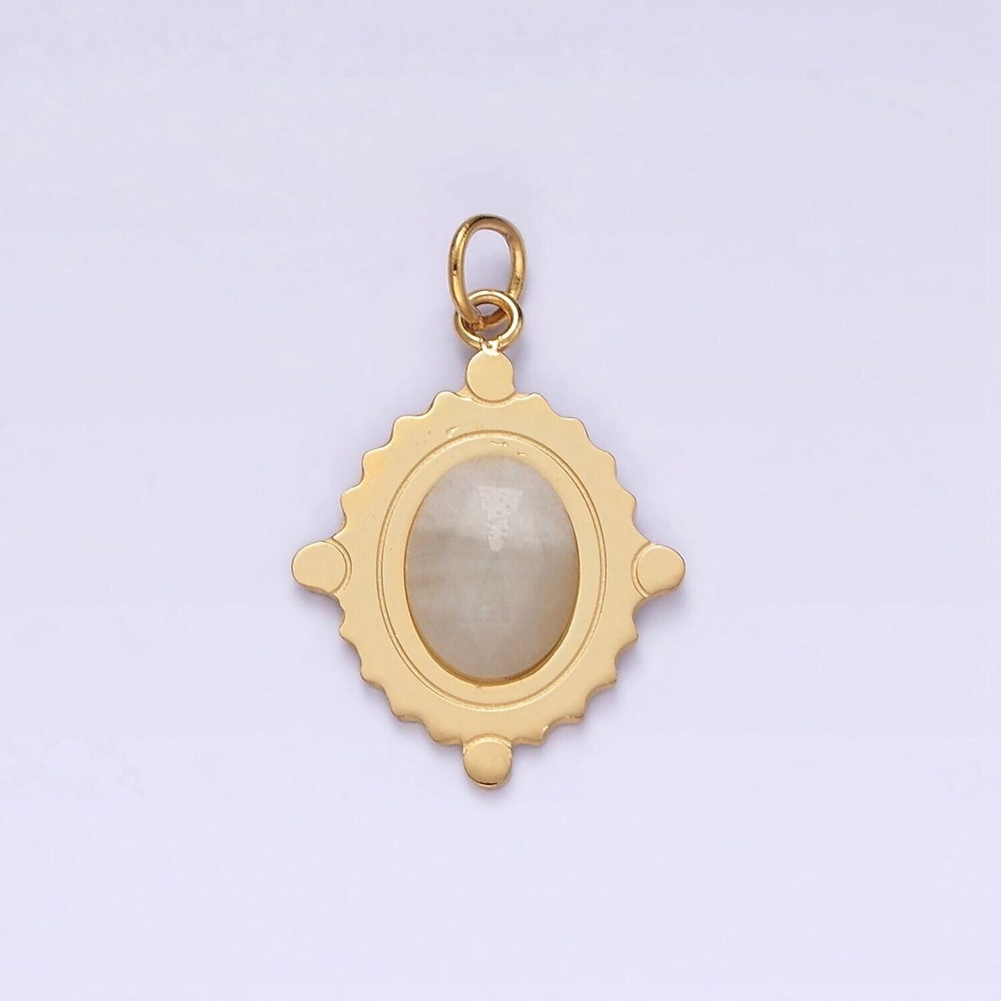 Stainless steel onyx, tiger eye, moonstone multifaceted dotted oval charm | p619 p620