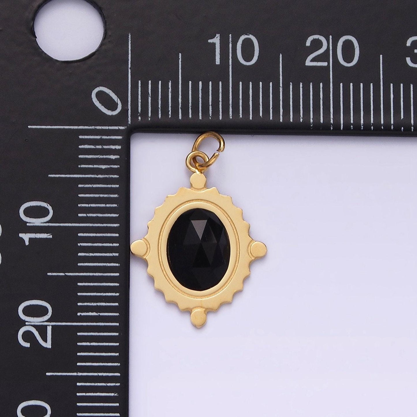 Stainless steel onyx, tiger eye, moonstone multifaceted dotted oval charm | p619 p620