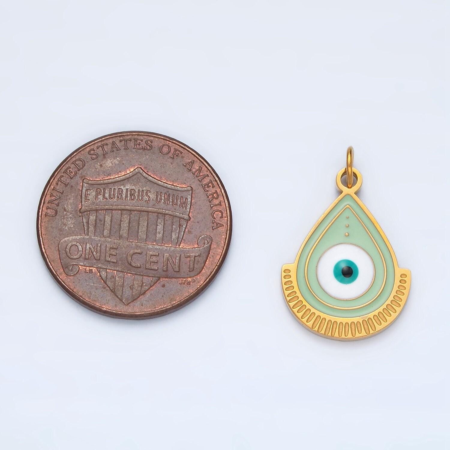 Mini gold evil eye charm stainless steel amulet pendant jewelry p620