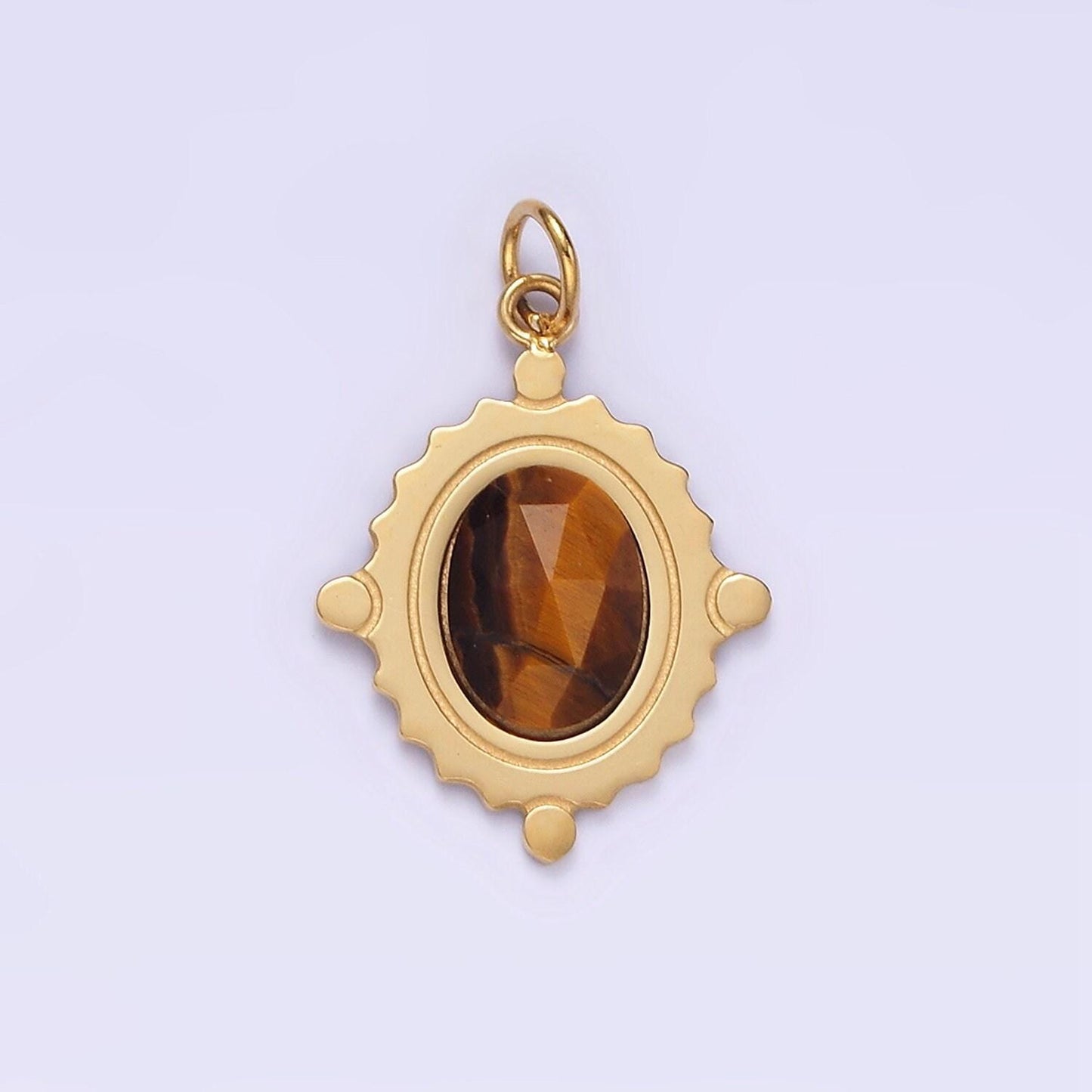 Stainless steel onyx, tiger eye, moonstone multifaceted dotted oval charm | p619 p620