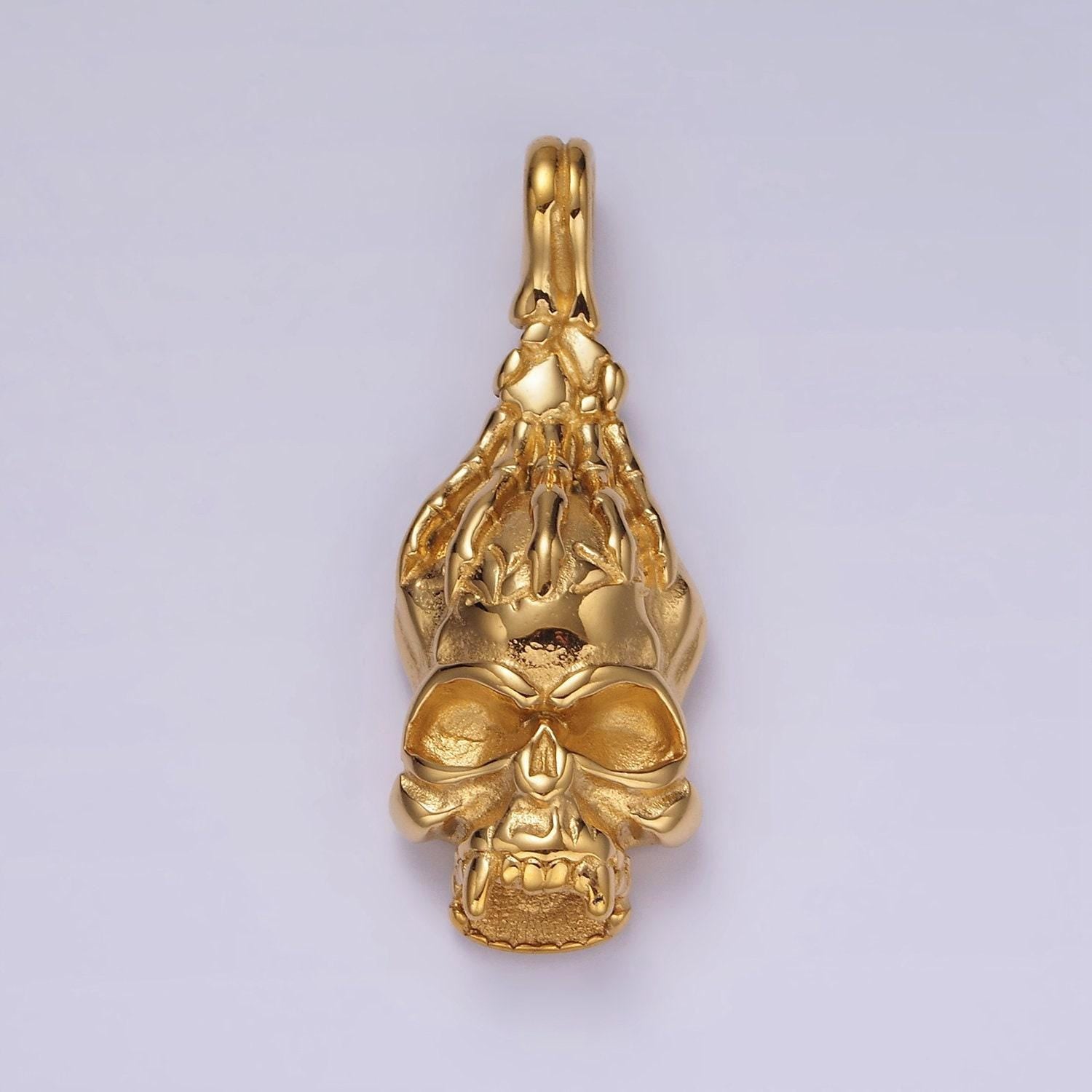 Stainless steel human skeleton skull pendant halloween jewelry gold necklace charm | p1361