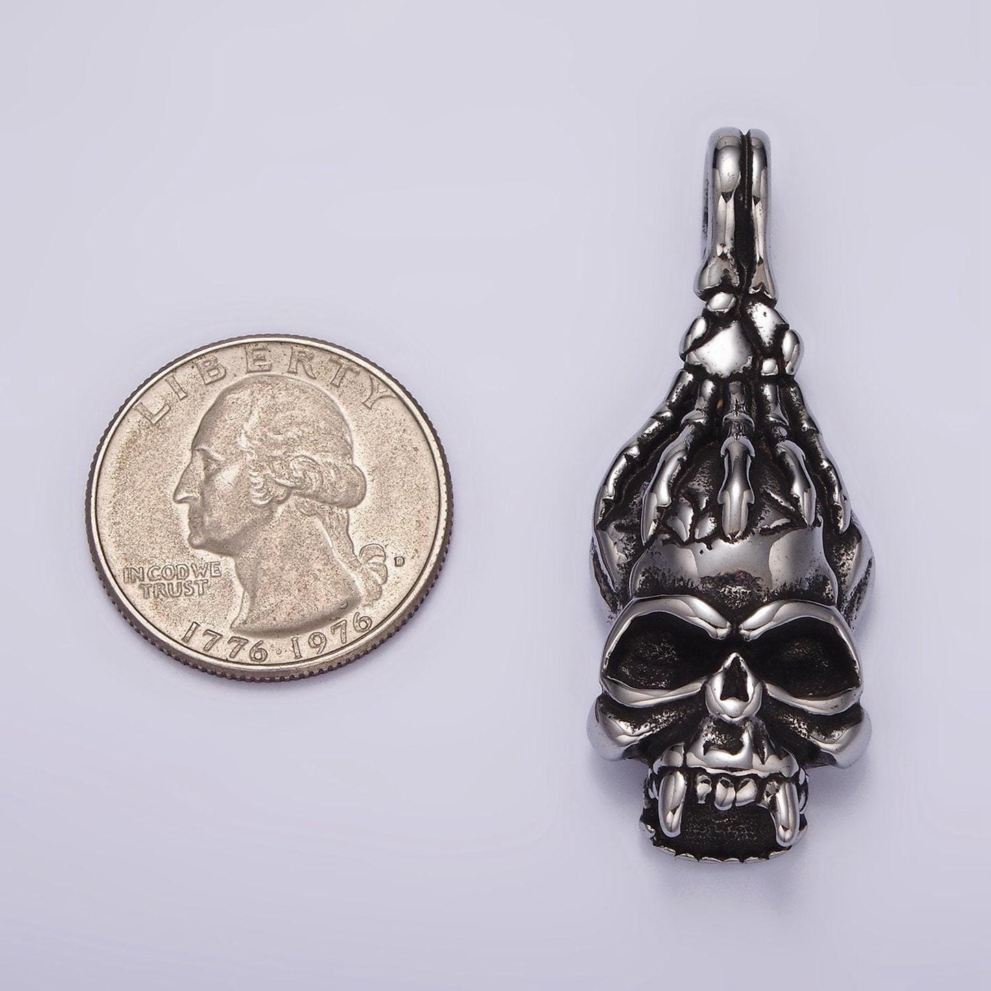 Stainless steel human skeleton skull pendant halloween jewelry gold necklace charm | p1361