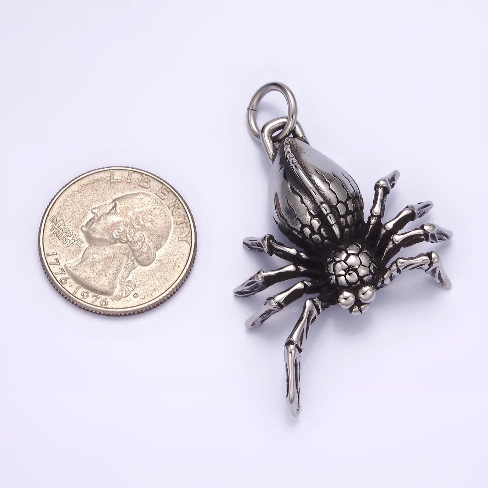 3d stainless steel tarantula spider pendant scary emo halloween animal crawl charm | p616