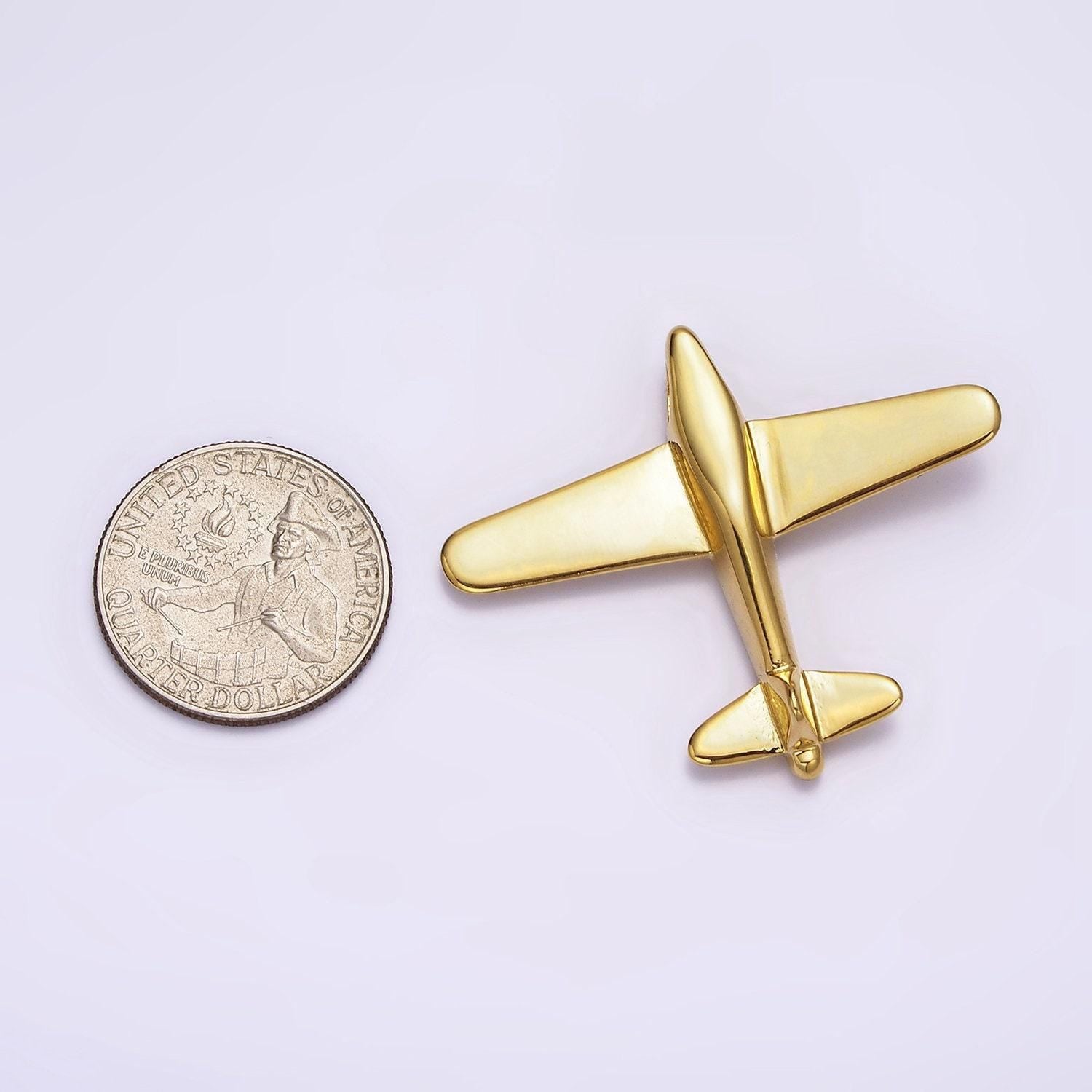 Gold stainless steel airplane pendant big airplane necklace charm gold travel necklace wholesale charm jewelry making supplies p-589