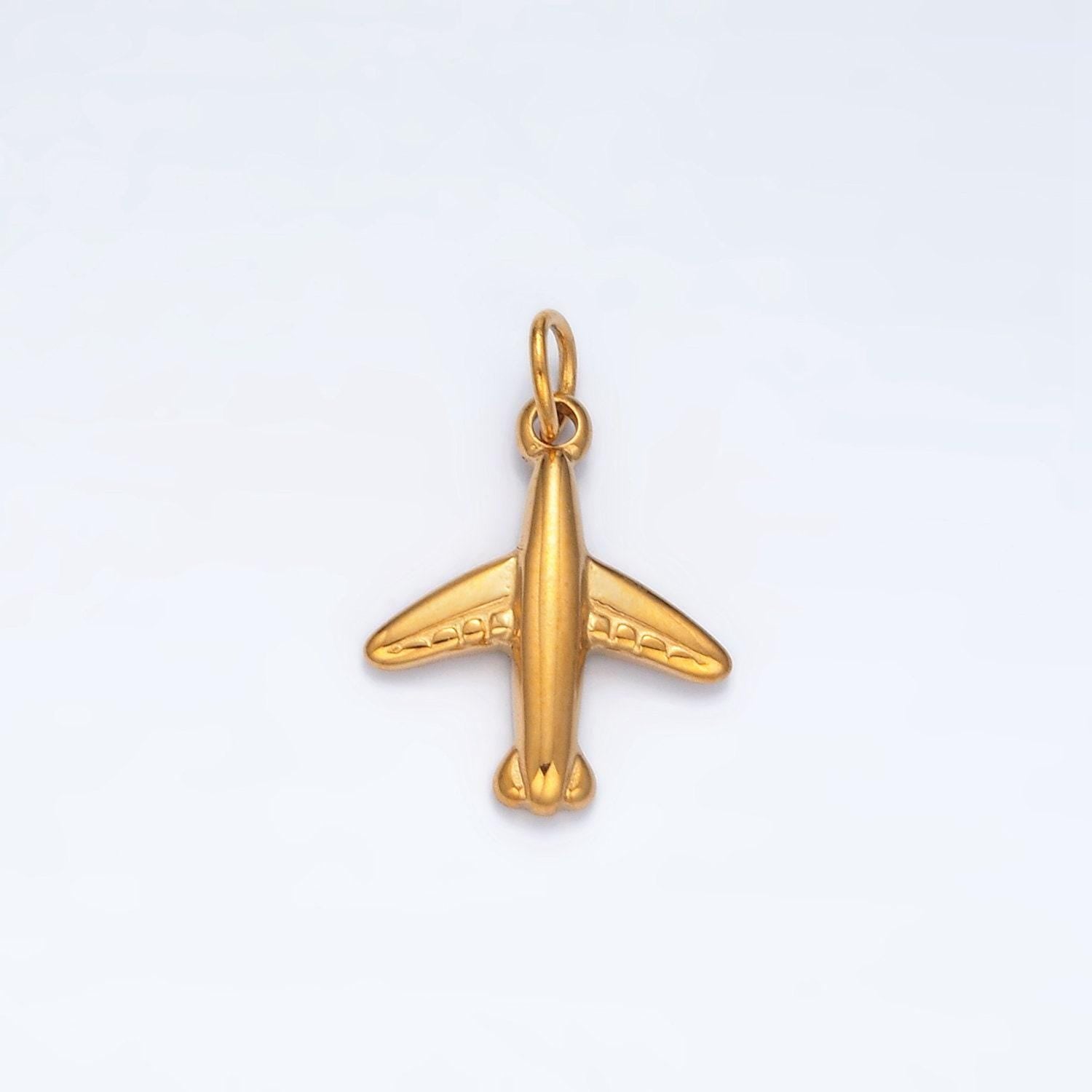 Mini gold airplane charm stainless steel plane pendant jewelry p56