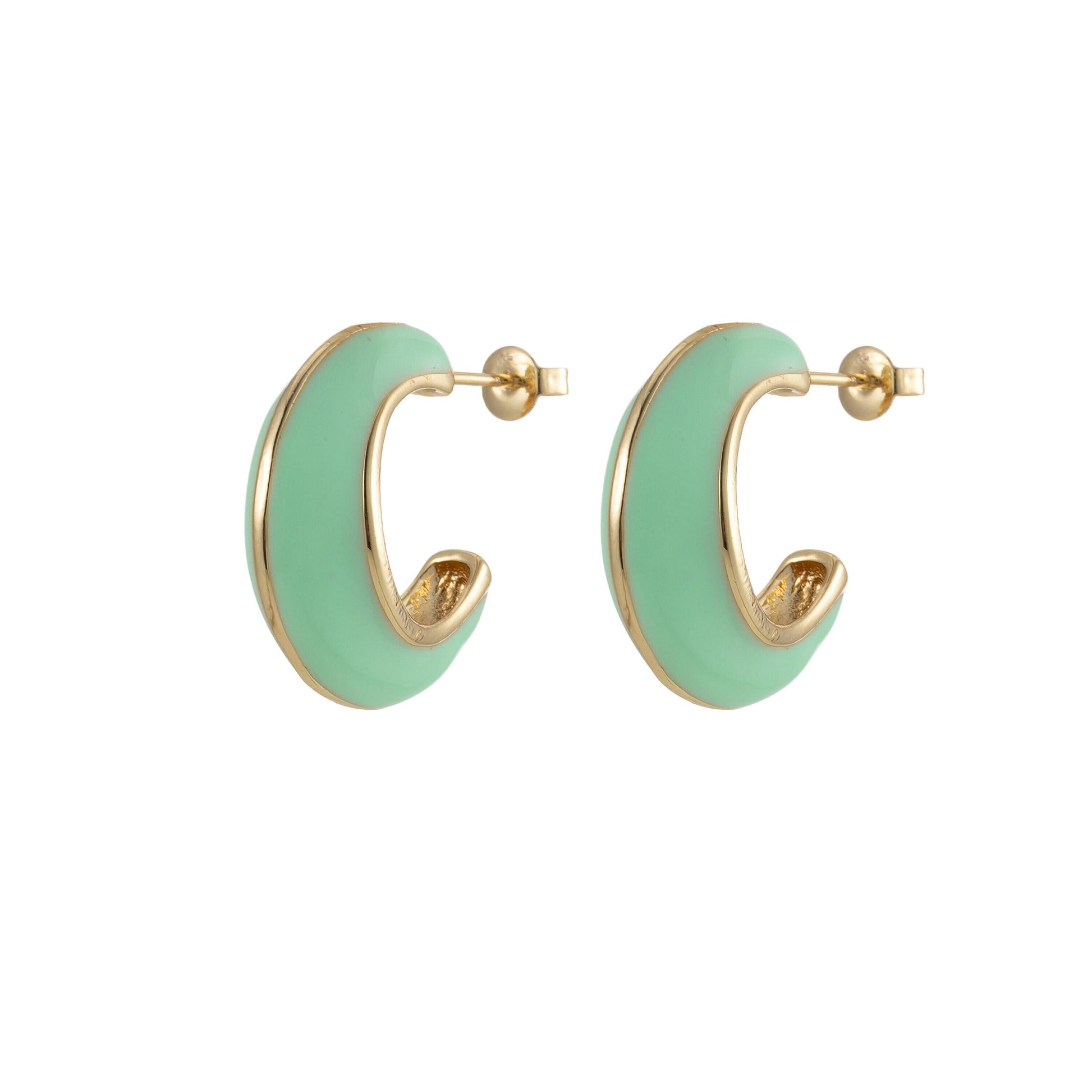 24k gold filled enamel hoop earrings, colorful 23mm hoops, enamel earrings, bold dome hoop for everyday wear summer trend jewelry