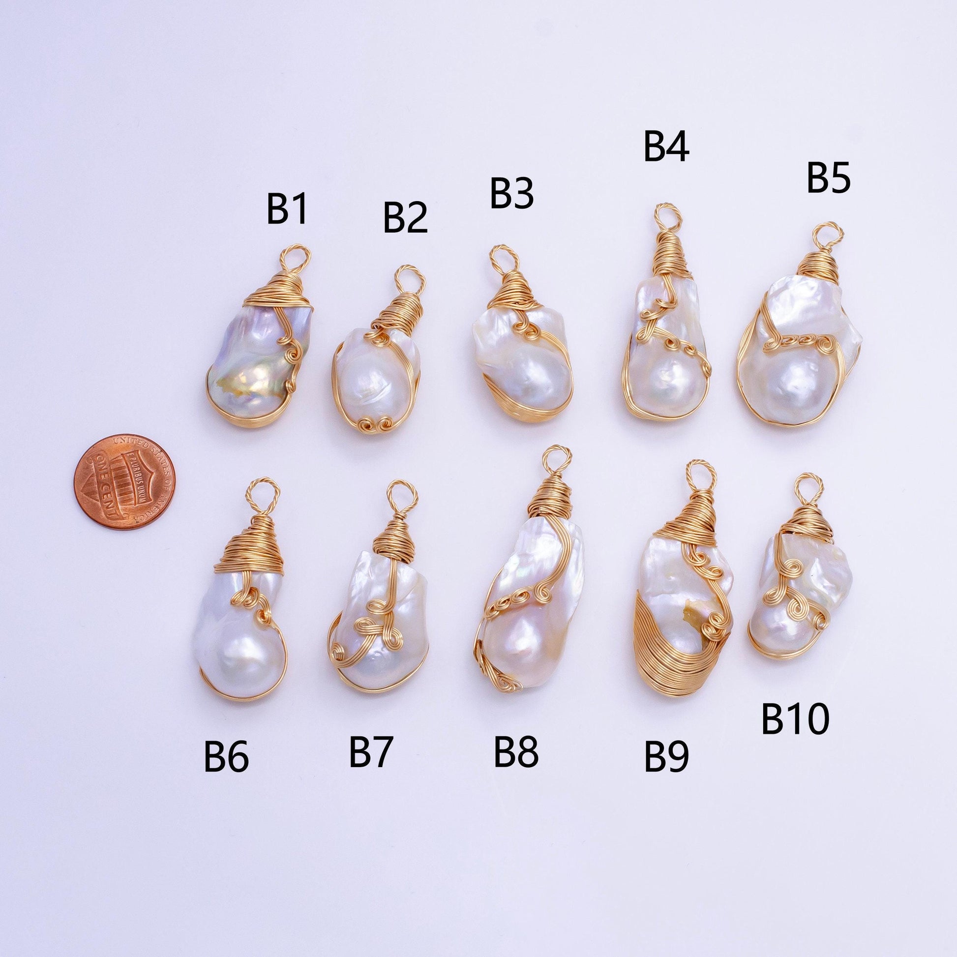 One of a kind big bold white baroque freshwater pearl with handmade gold wired pendant in gold statement jewelry p-1854