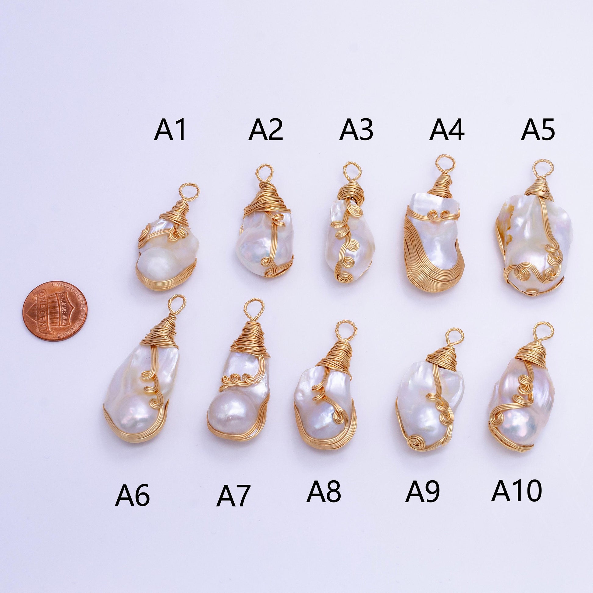 Big bold white baroque freshwater pearl with handmade gold wired pendant in gold statement jewelry p-1854