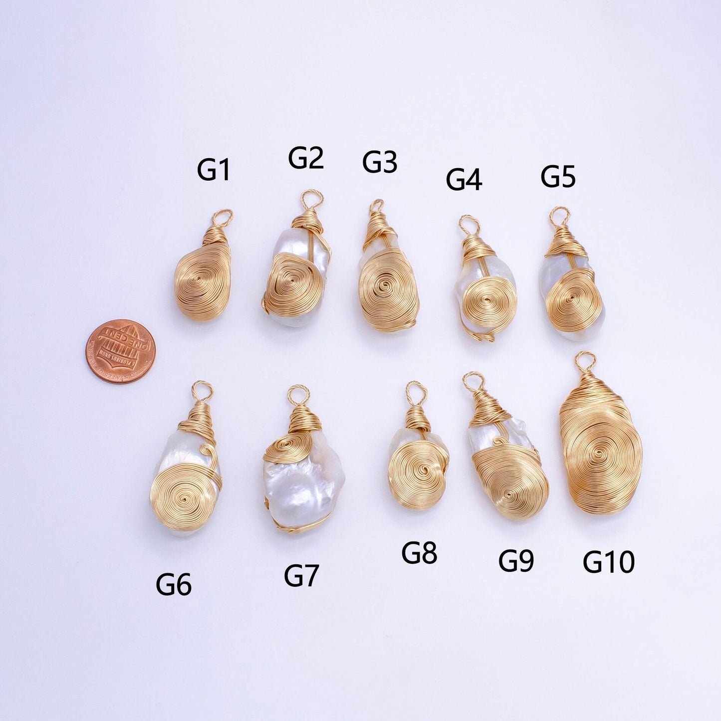 One of a kind big bold white baroque keishi freshwater pearl with handmade gold wired pendant in gold statement jewelry p-1854